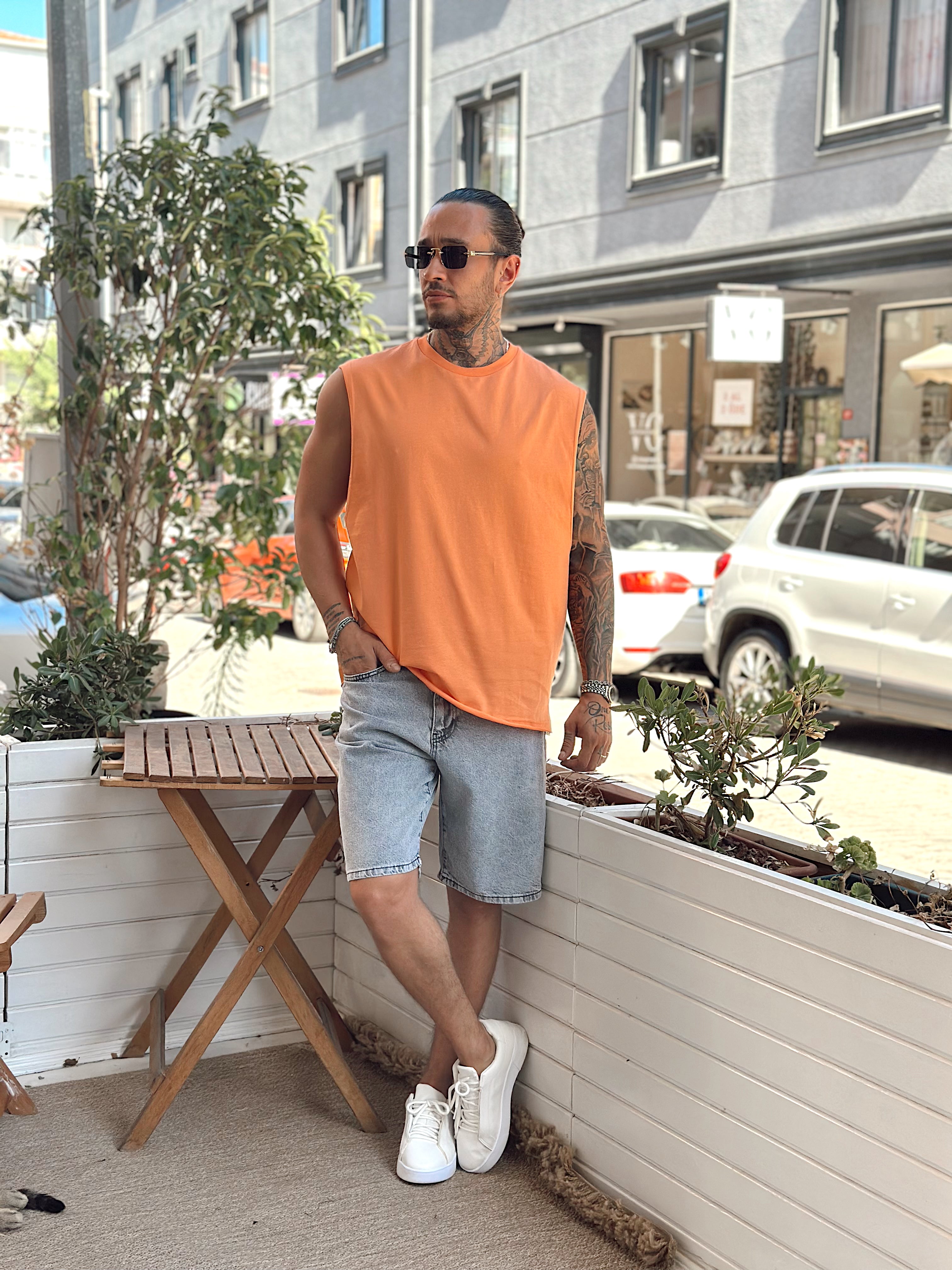 MT3082- Basic Kolsuz Oversize T-Shirt turuncu