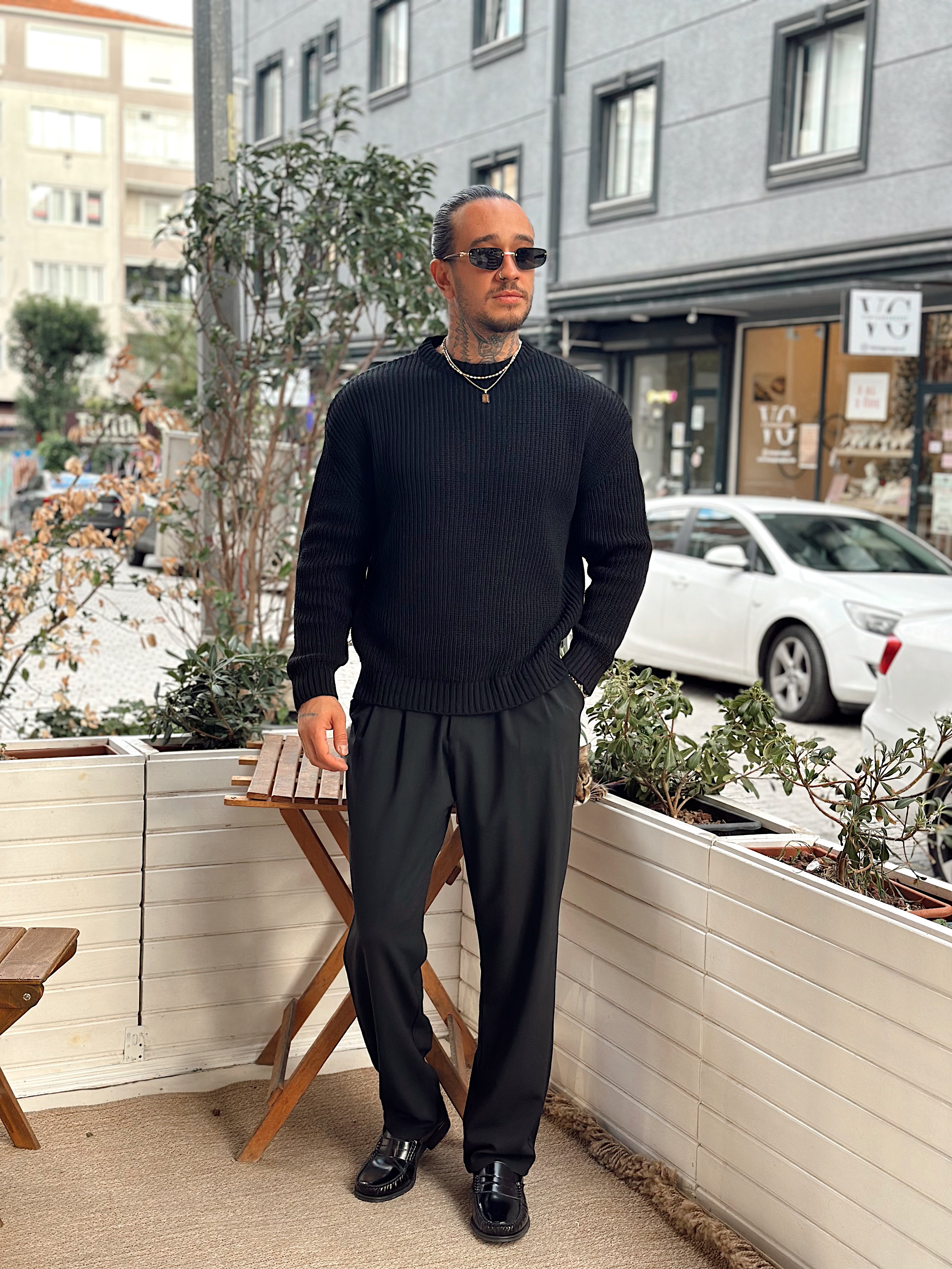 MS4060 - Giesto Oversize Basic Örme Sweatshirt siyah