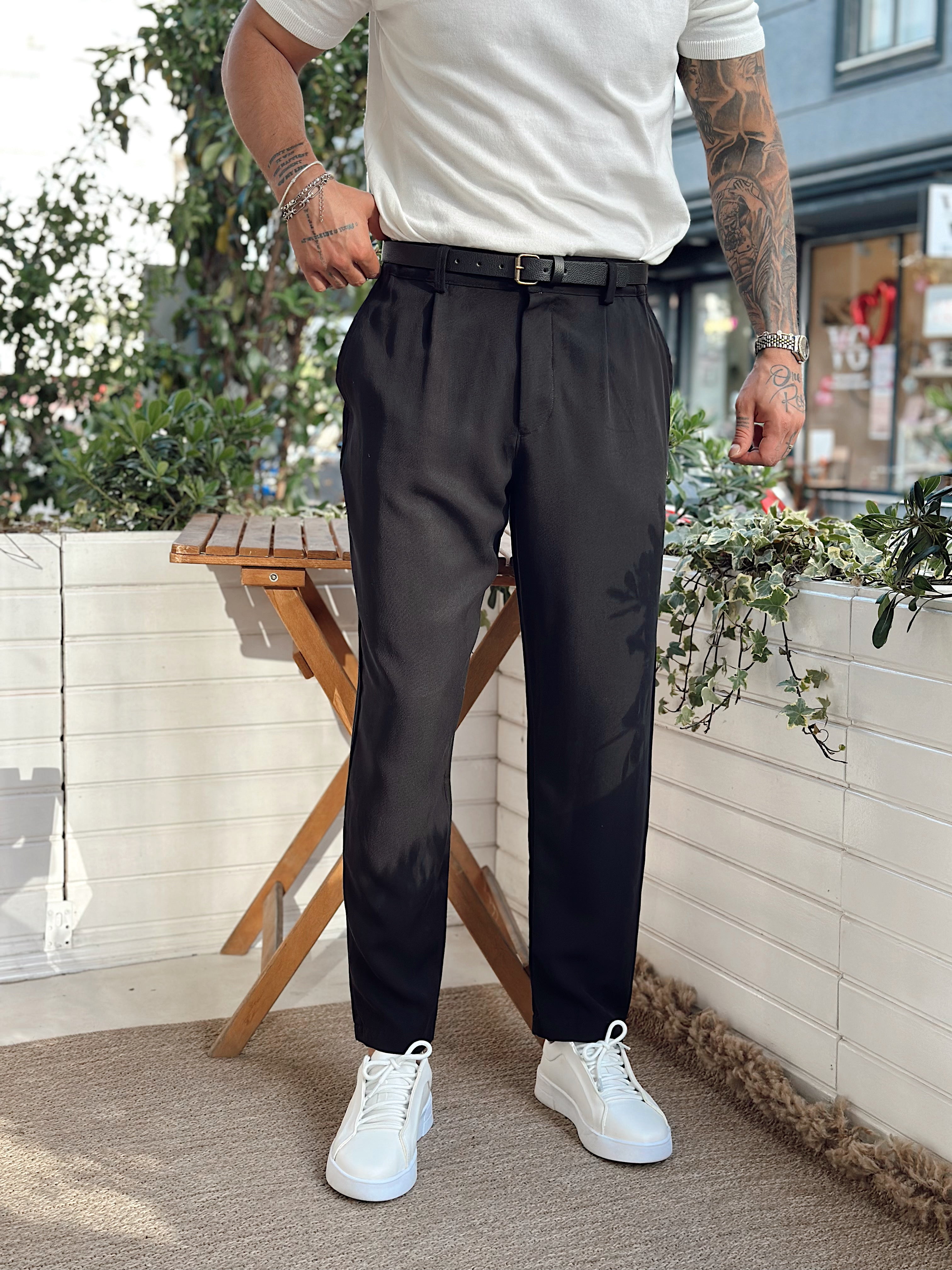 MP2883 - İtalyan Kesim Pileli Gabardin Pantolon siyah