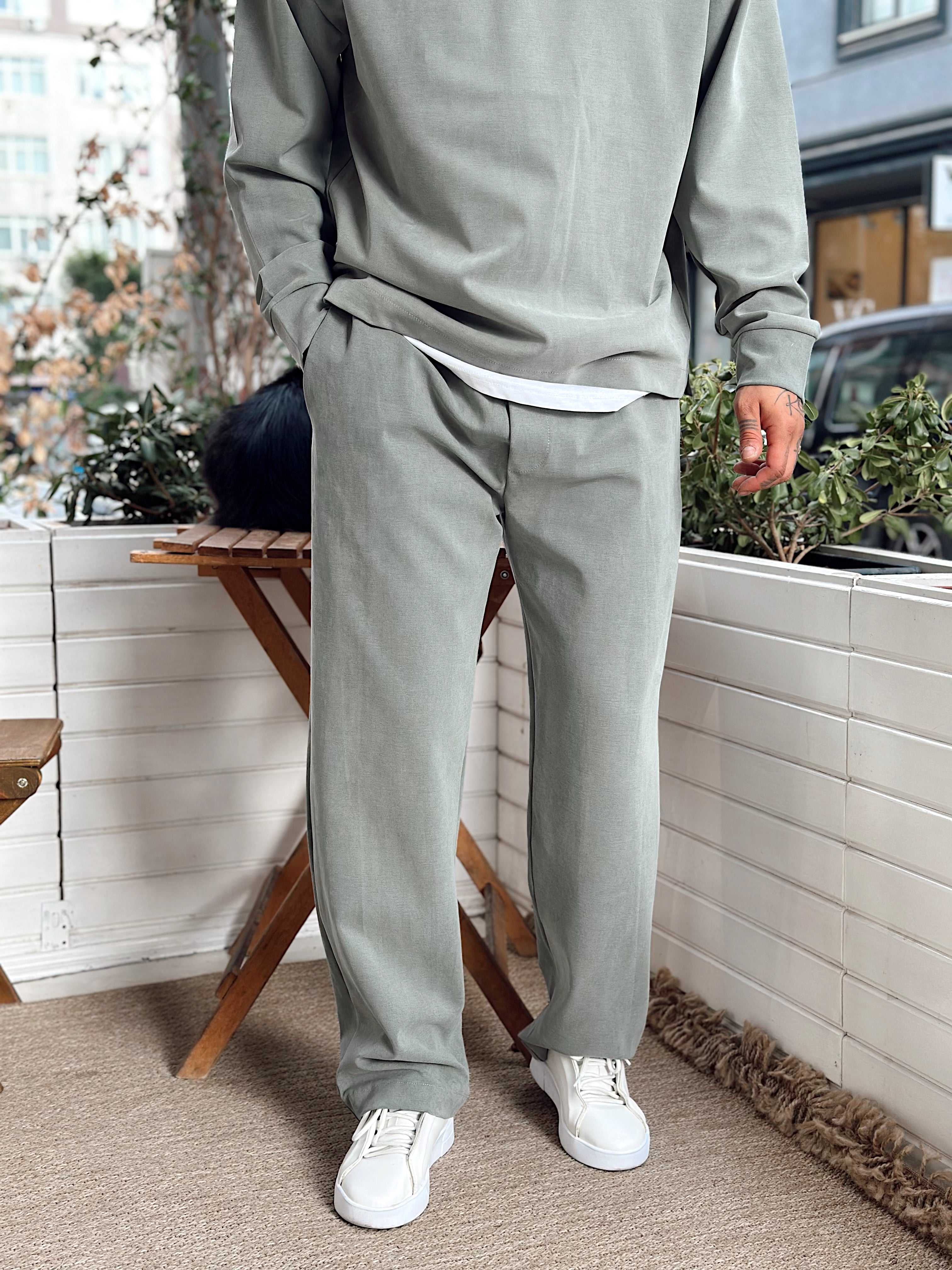 MT4066 - Modal Kumaş Sweatshirt Pantolon Takım yeşil