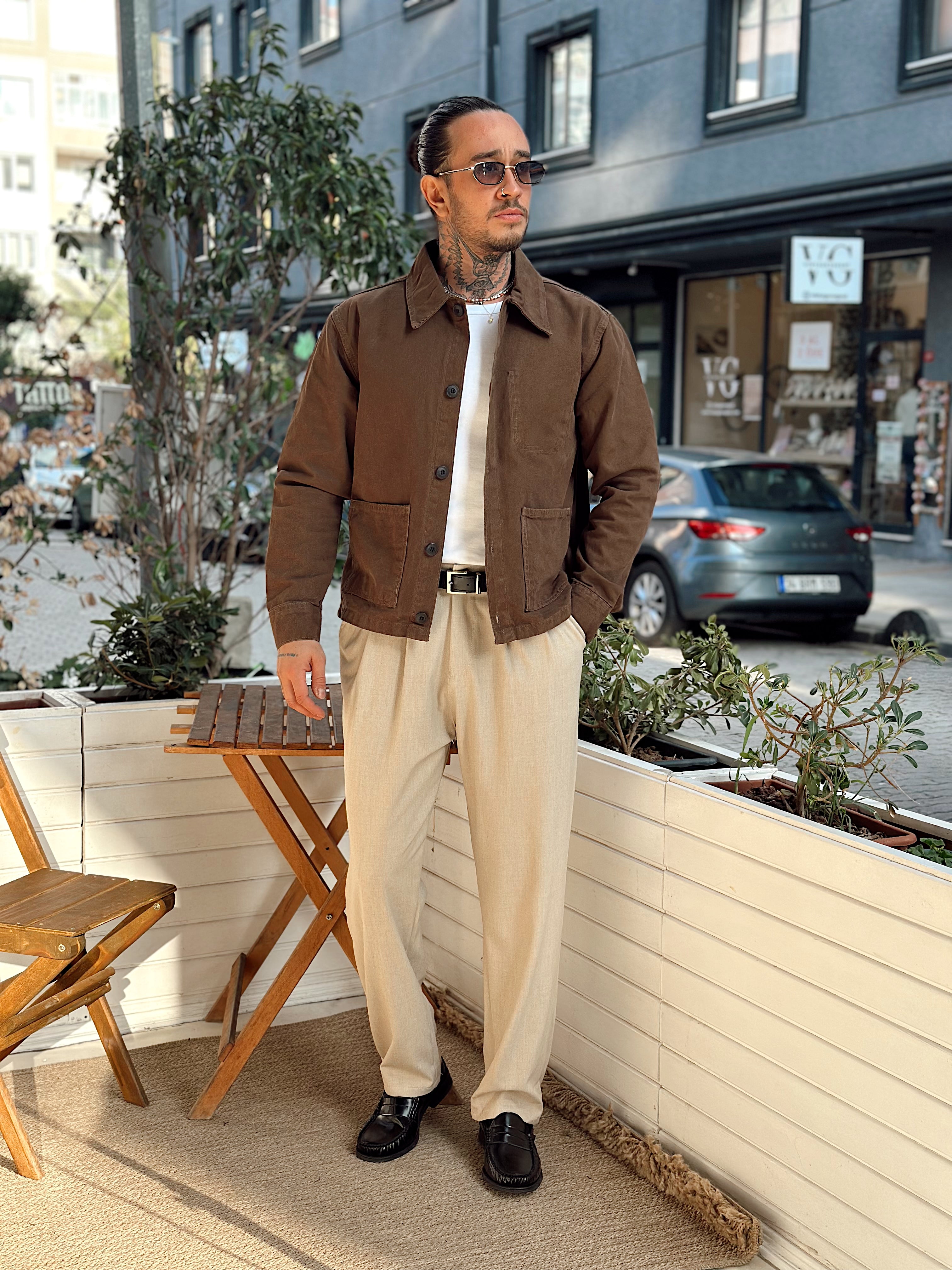 MC4076 - Cep Detaylı Basic Gabardin Ceket kahve