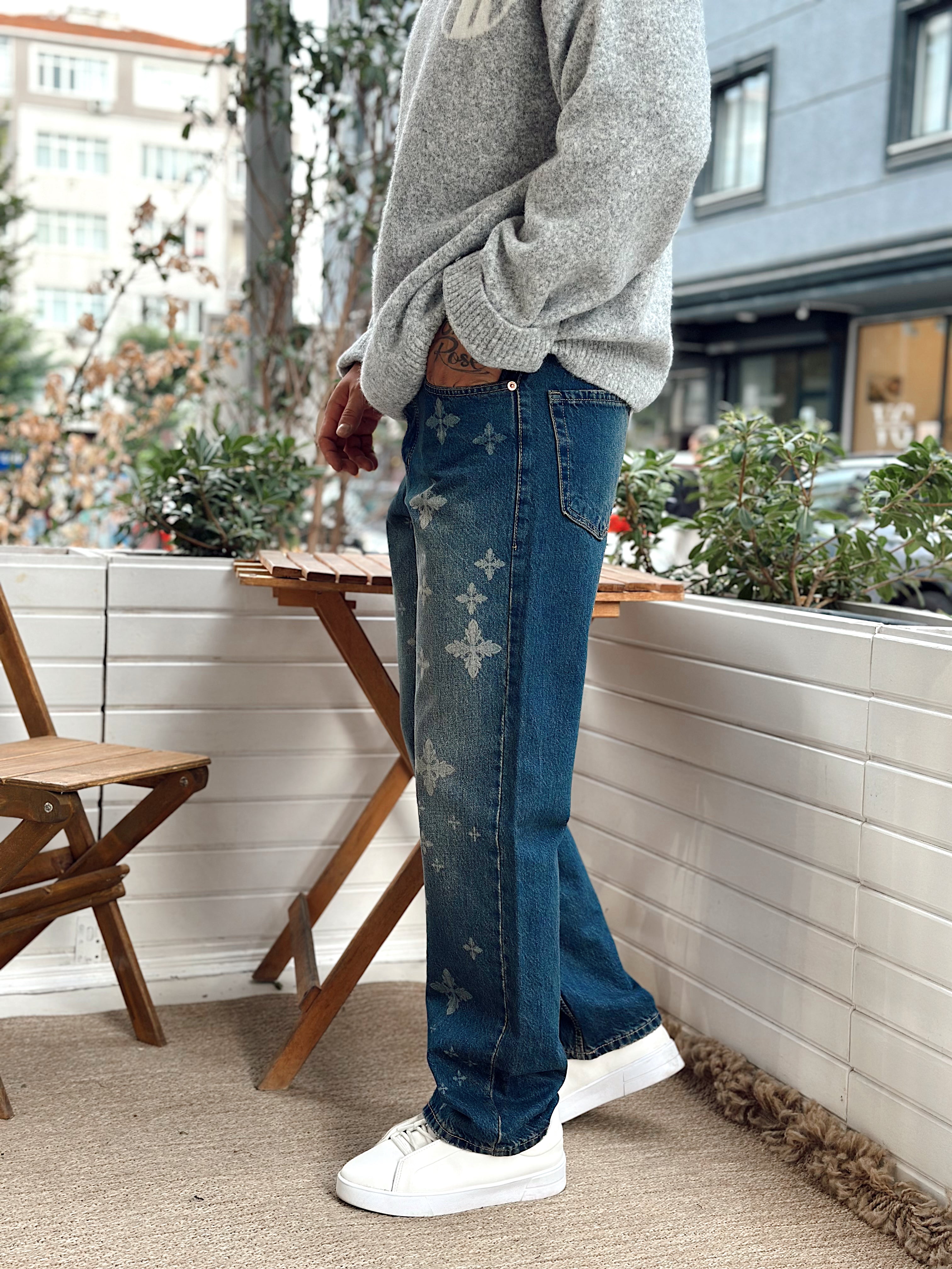 MP4015 - W11 Desenli Regular Kalıp Kot Pantolon mavi