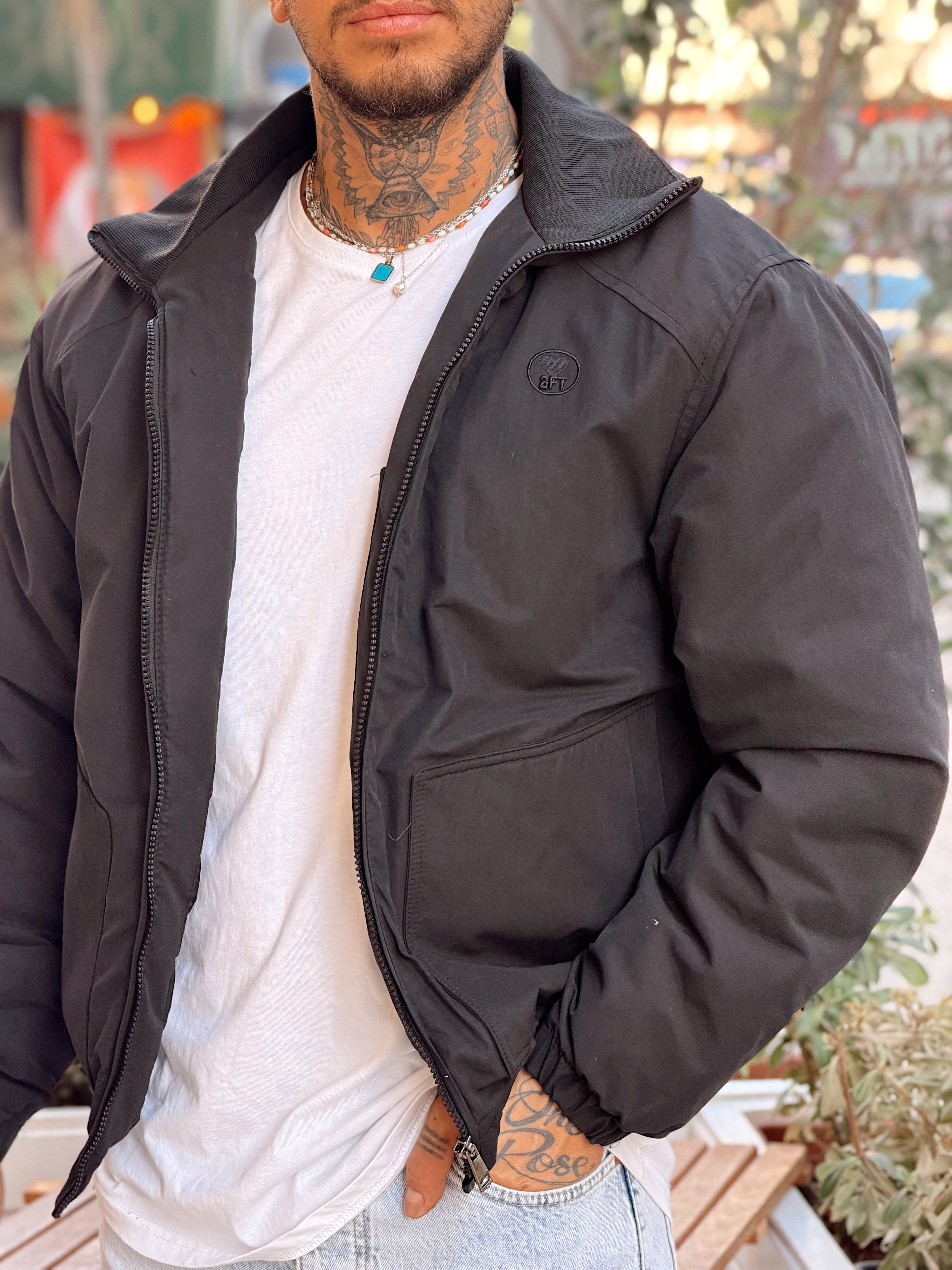 MM4080 - Göğüs Nakışlı Oversize Mont SİYAH