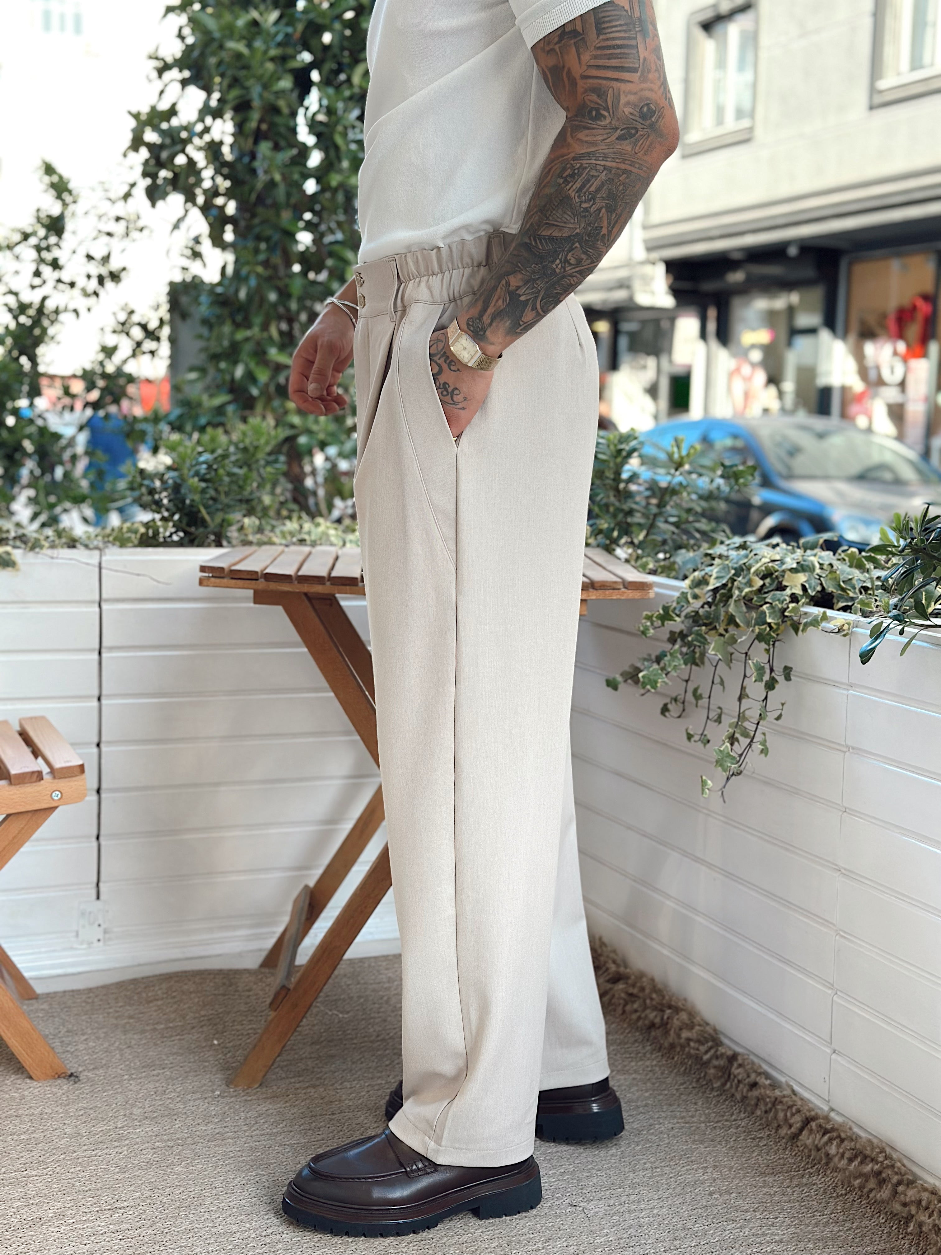 MP2810 - Çift Düğmeli Full Patlı Baggy Pantolon krem