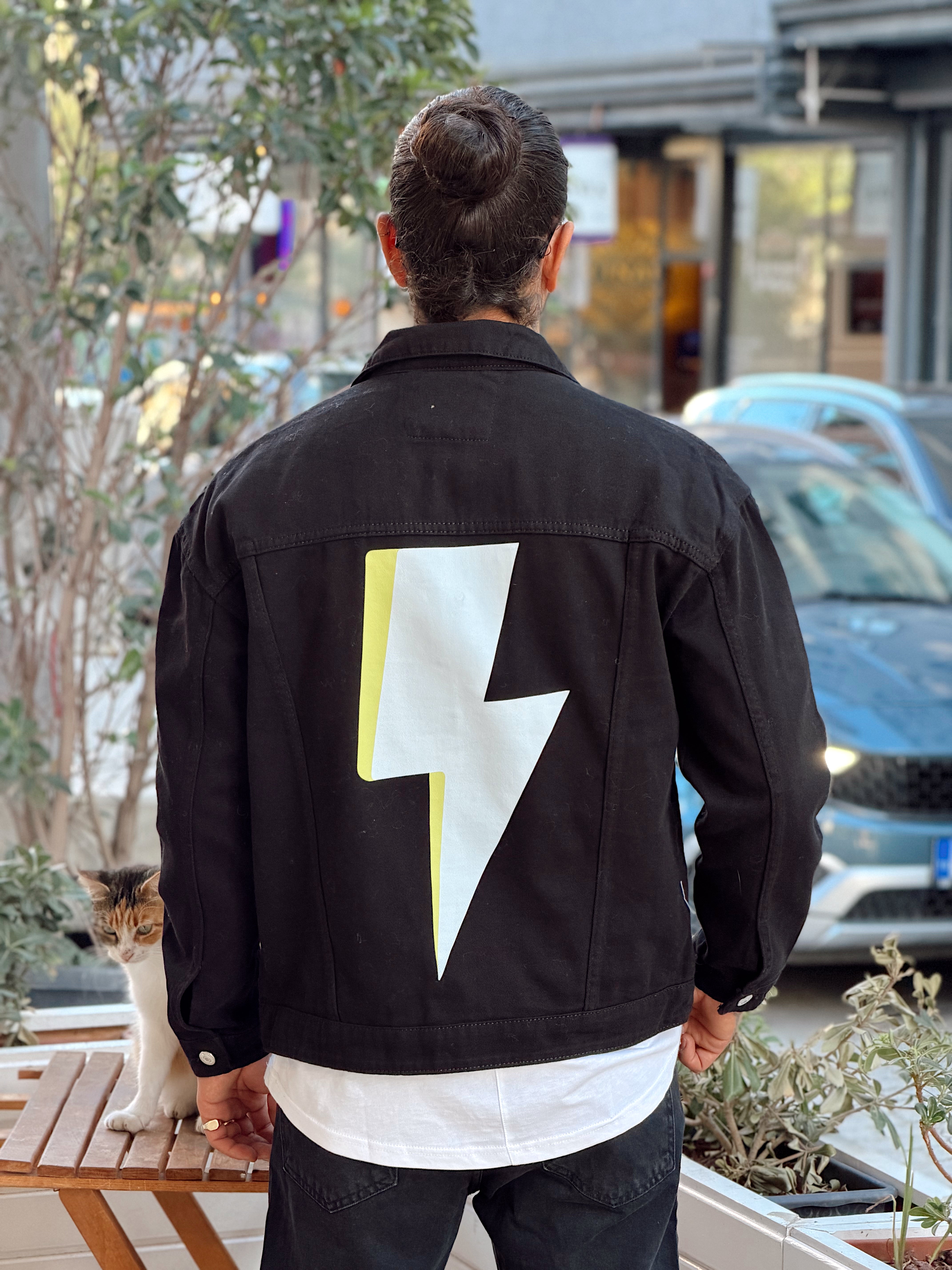 MC4100 - Sırt Şimşek Baskılı Regular Ceket siyah