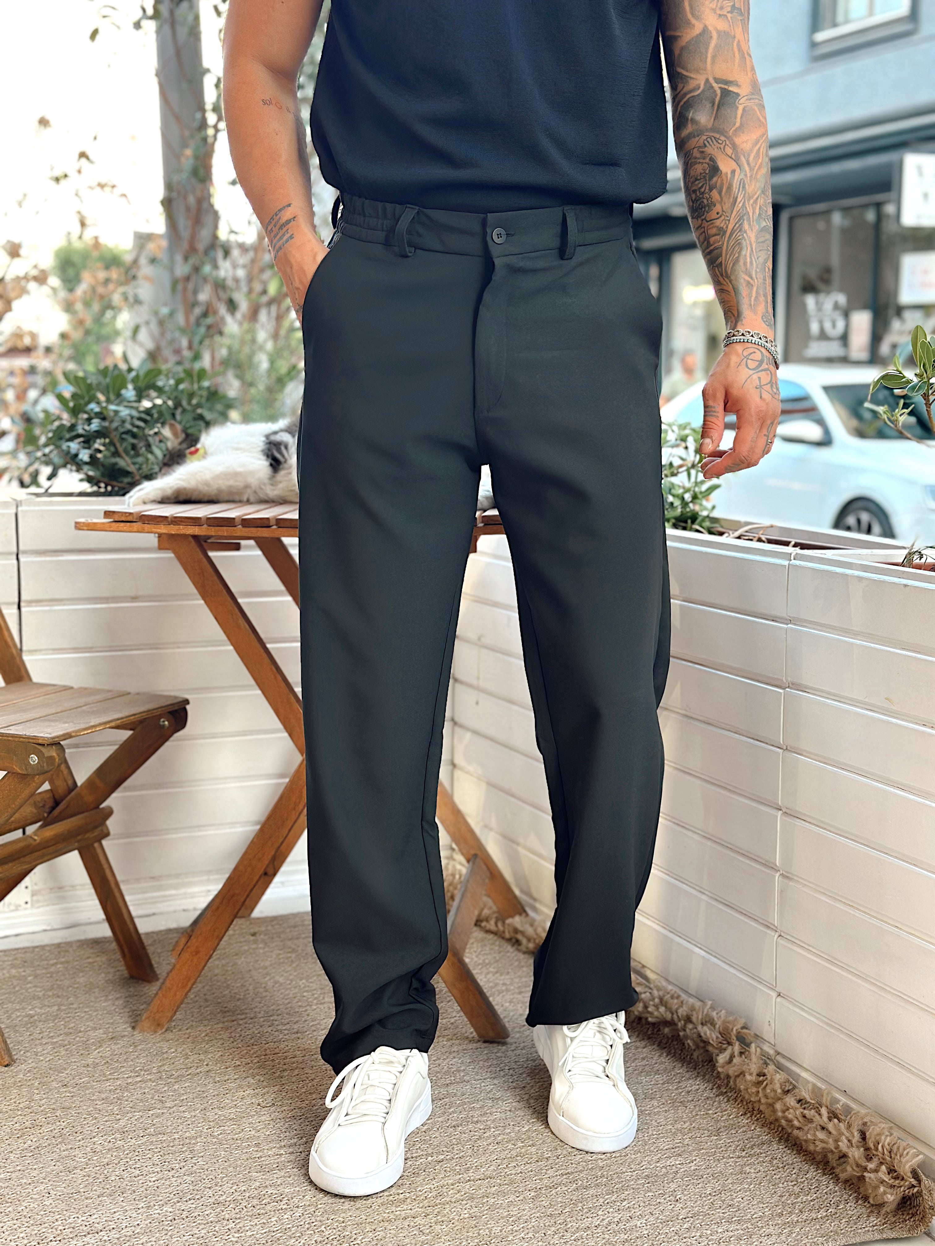 MP3238 -Baggy Basic Tek Düğmeli Jogger Pantolon siyah