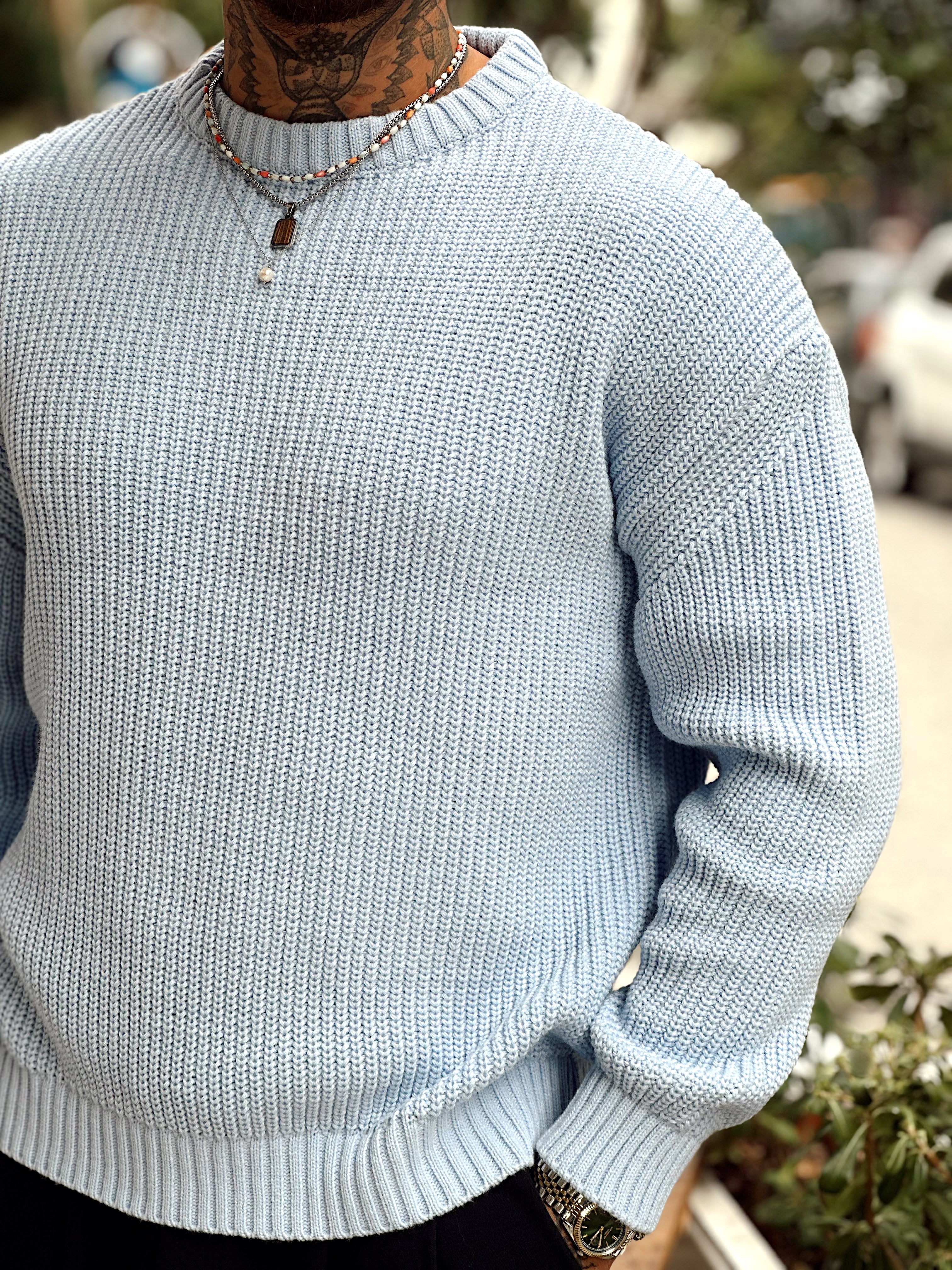 MS4060 - Giesto Oversize Basic Örme Sweatshirt mavi