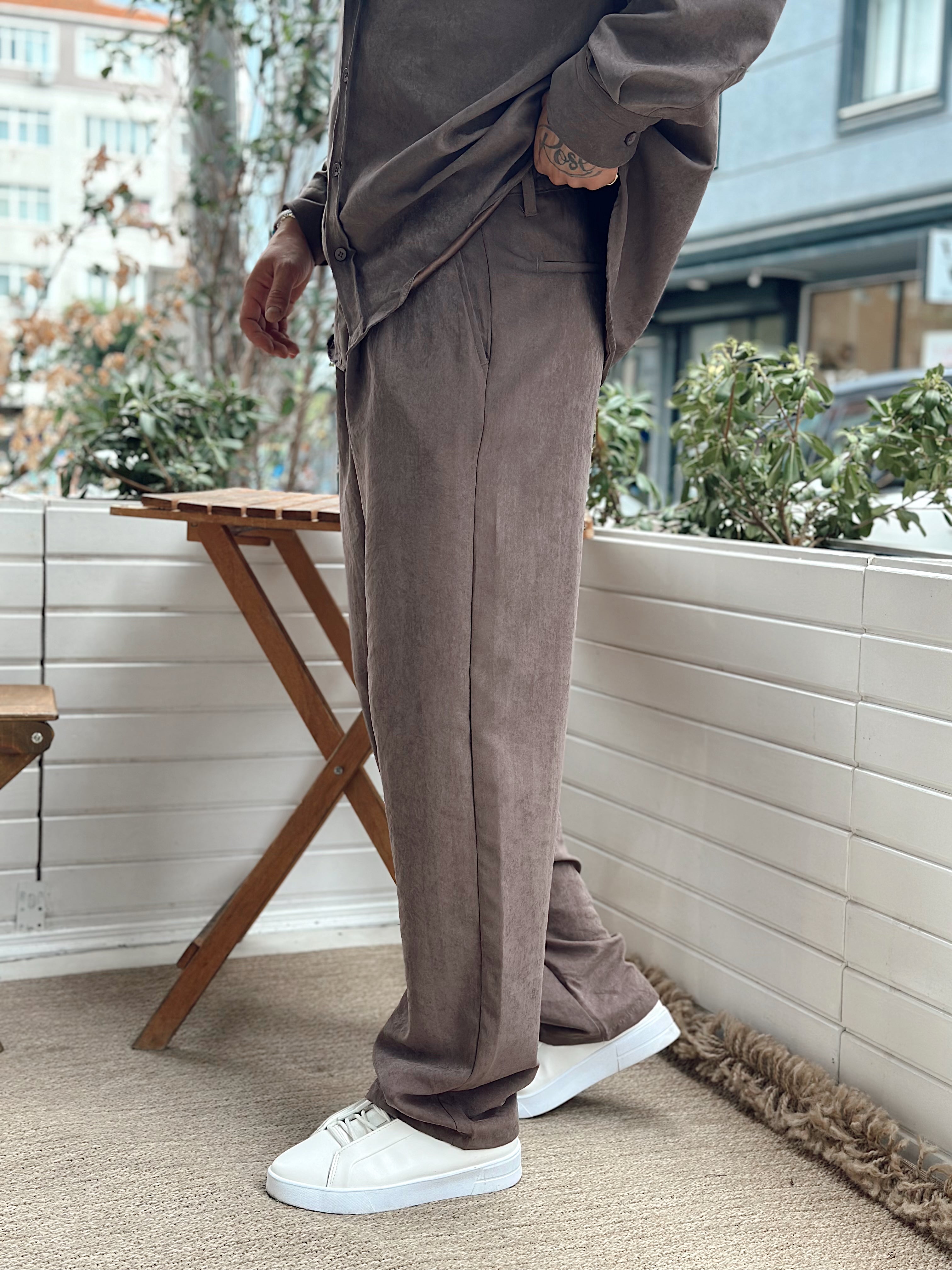 MT4046 - Modal Kumaş Gömlek-Pantolon Takım kahve