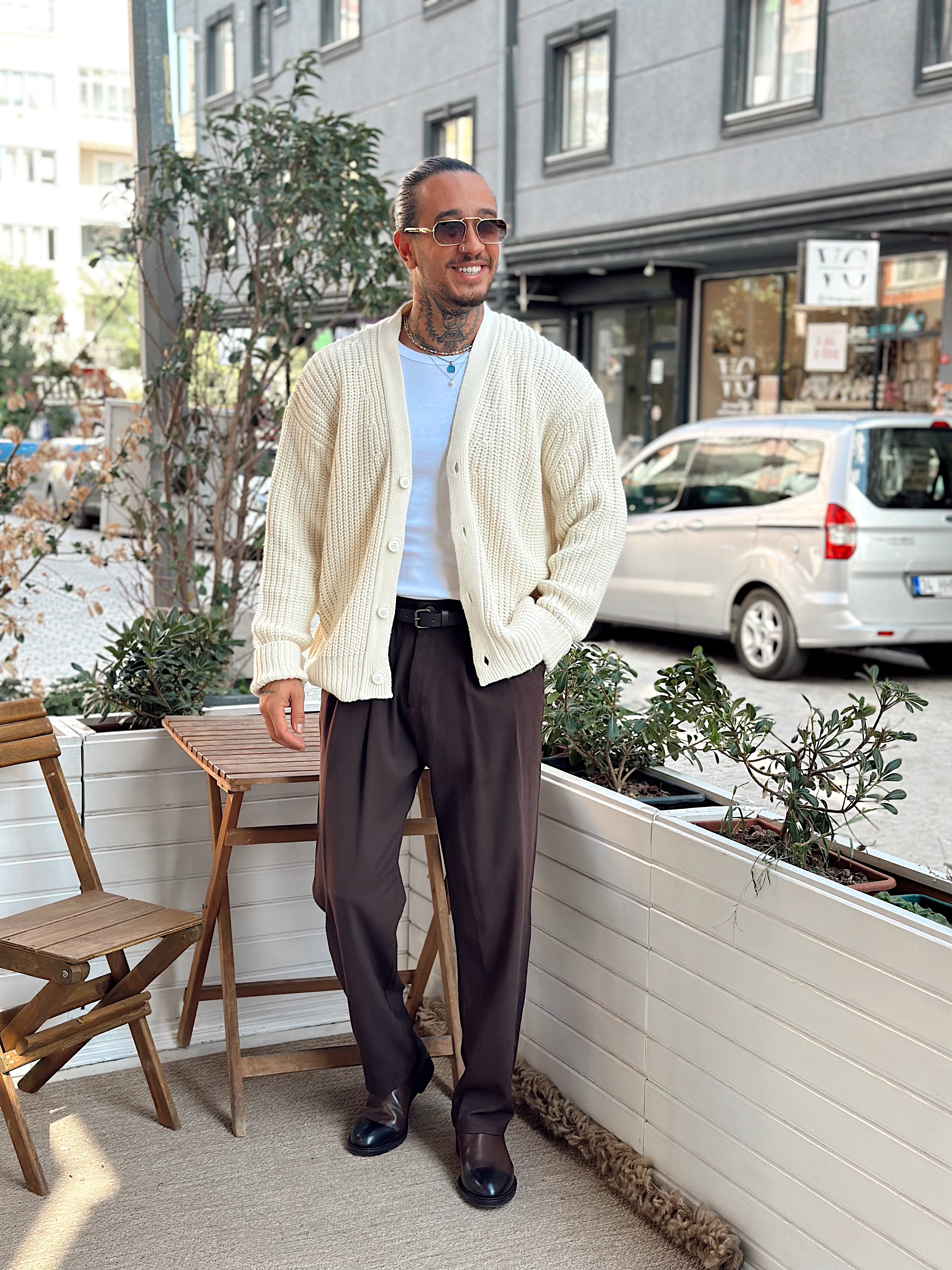 MS4002 - Oversize Örme Basic Hırka krem