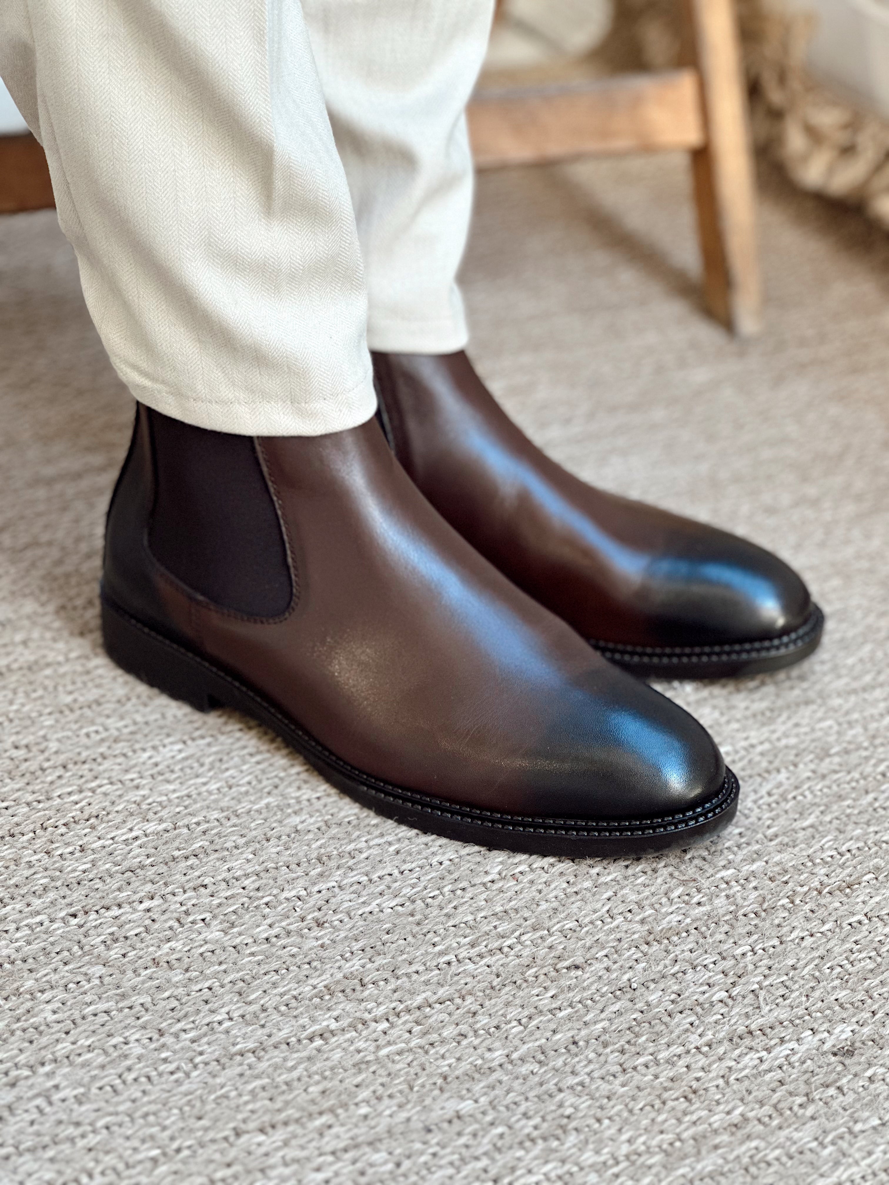 MA4036 - %100 Deri Chelsea Model Bot Kahve