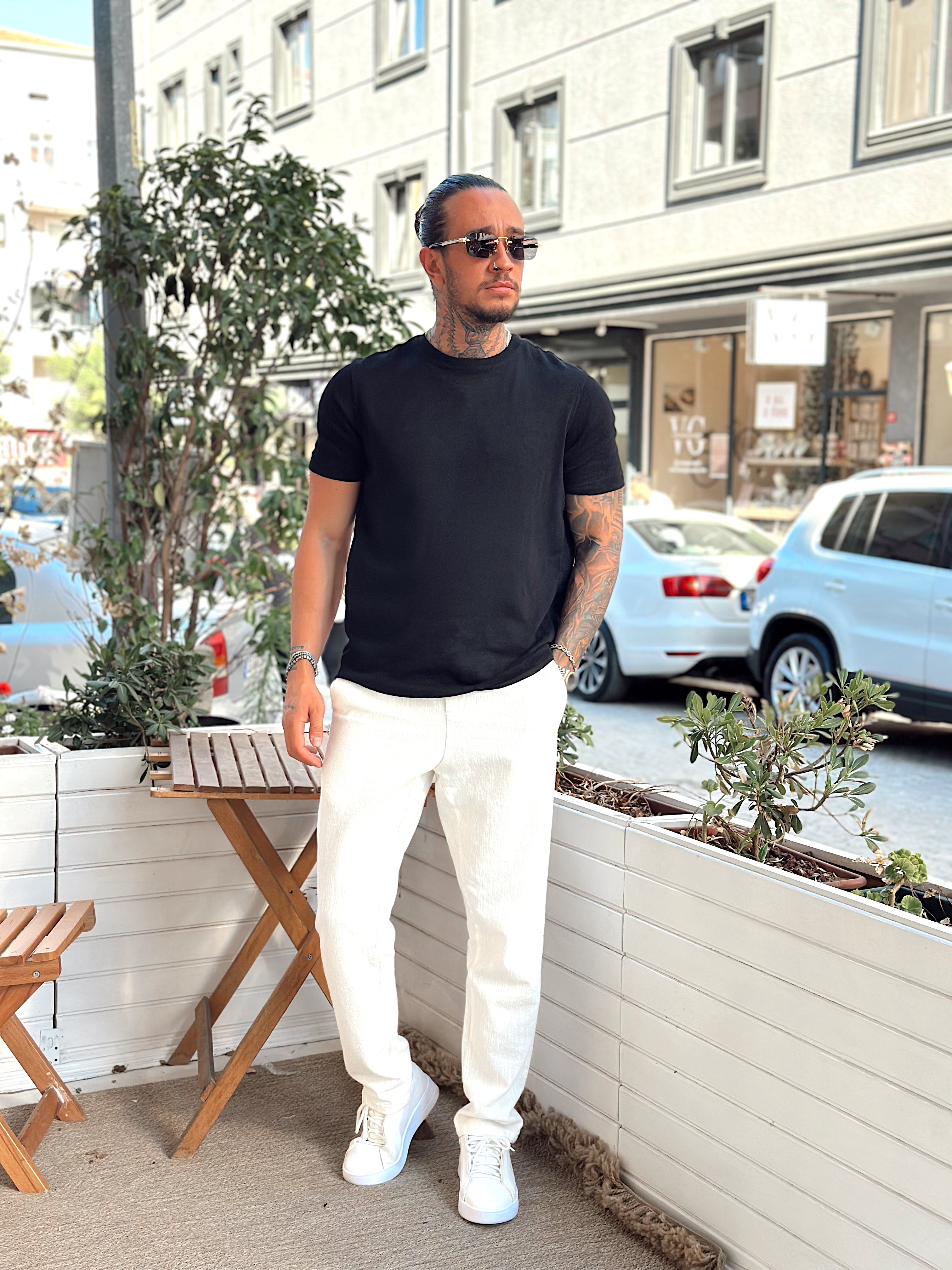 MT3088- Basic Flamlı Kumaş T-Shirt siyah