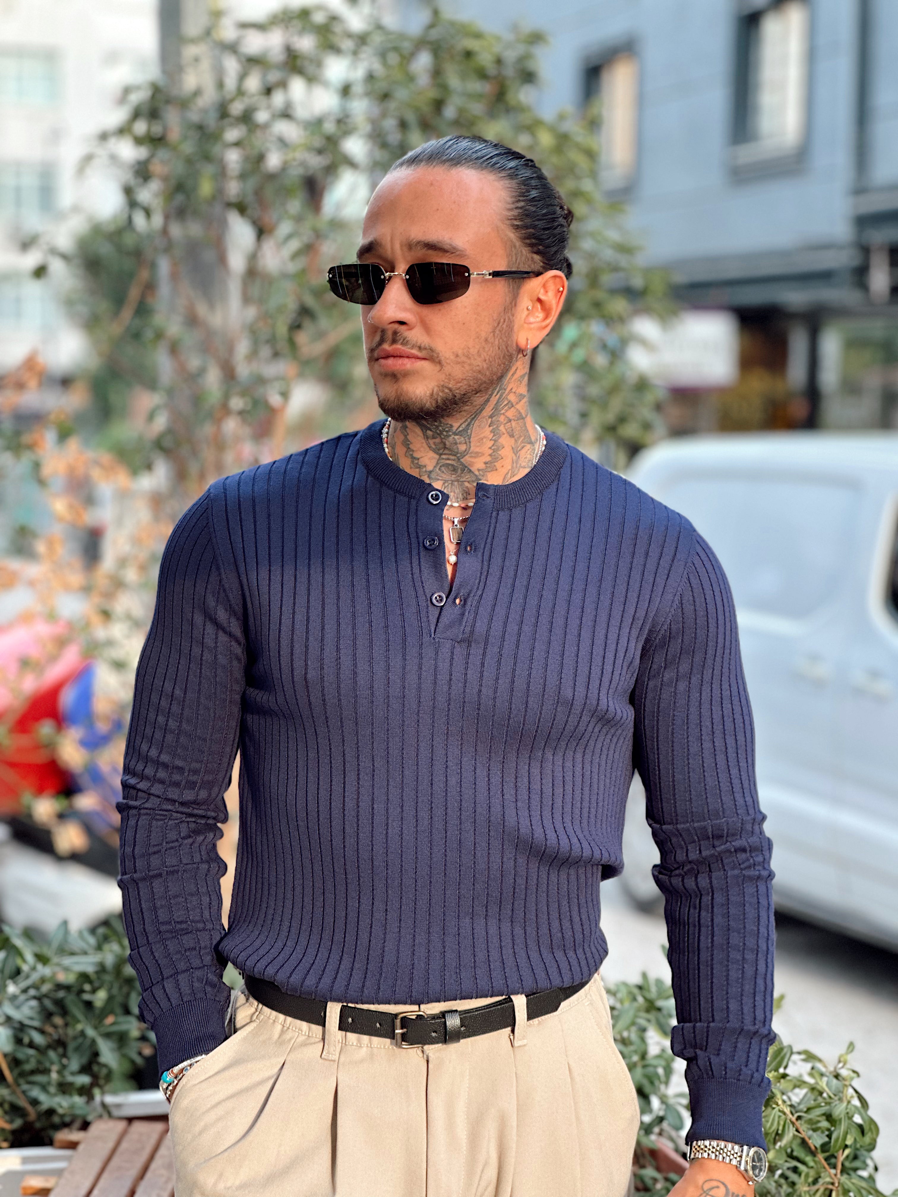 MS4057 - Fitilli Yakası Düğmeli Sweatshirt laci