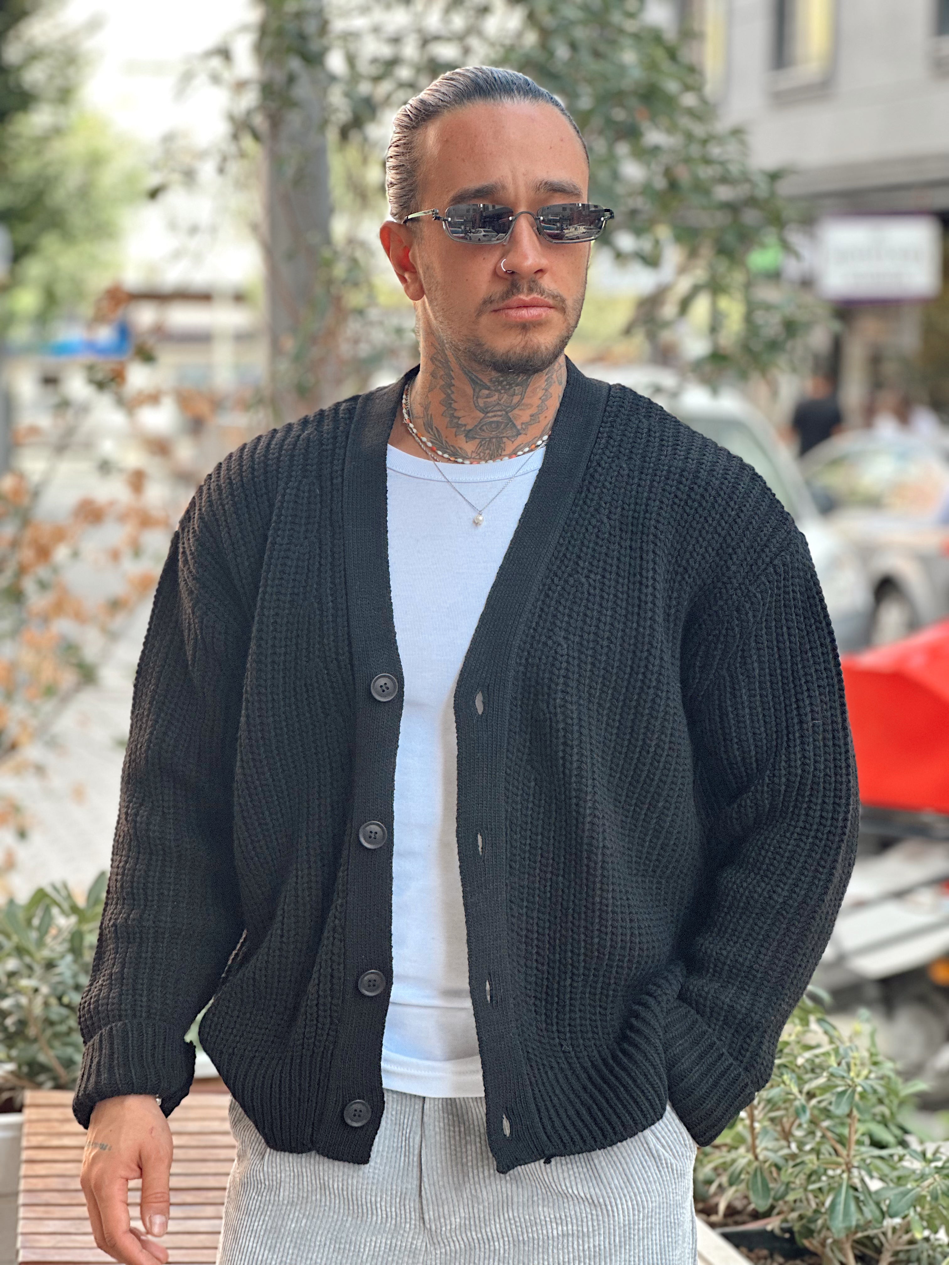 MS4002 - Oversize Örme Basic Hırka siyah