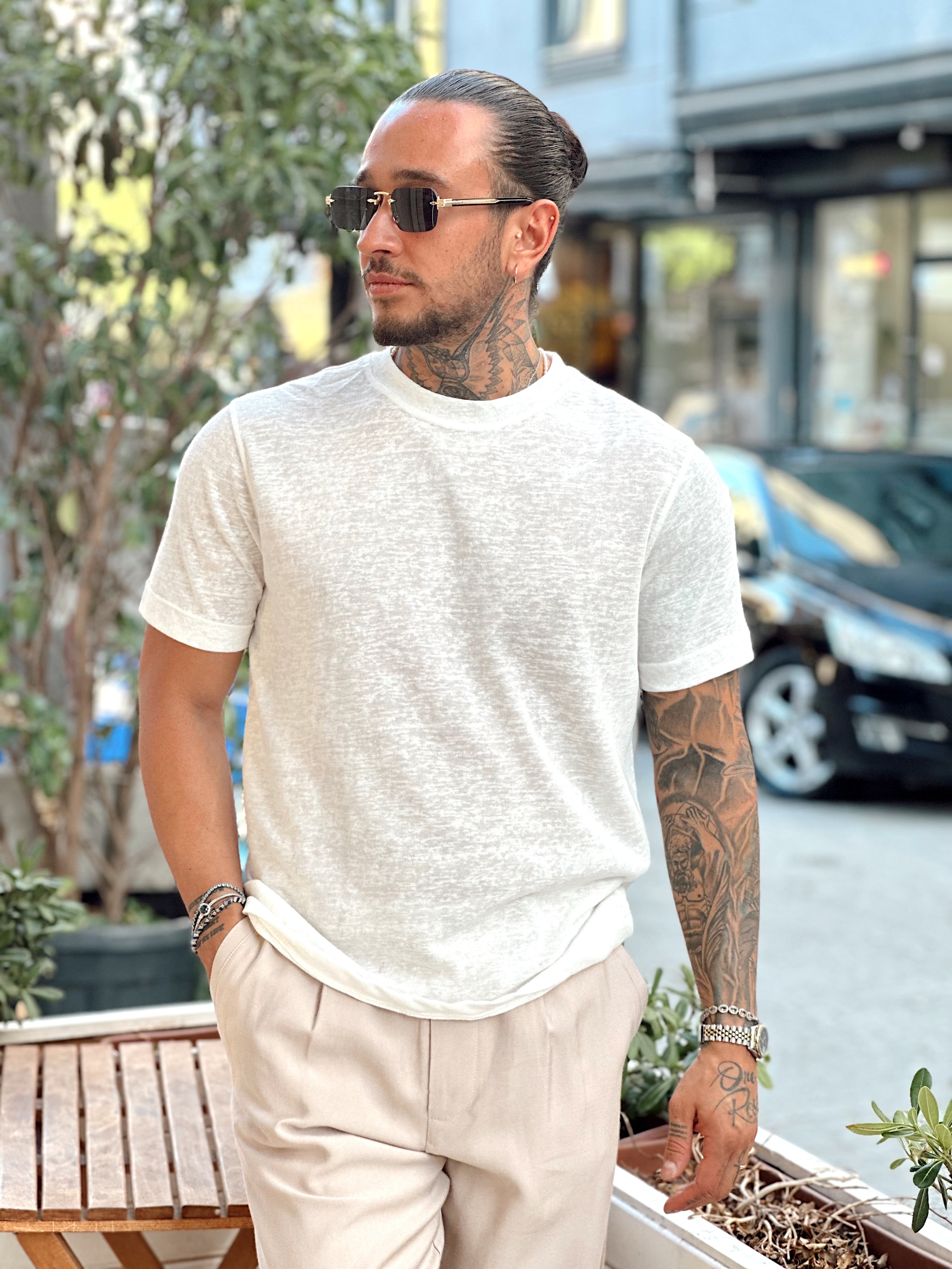 MT3089- Basic Flamlı Kumaş T-Shirt beyaz