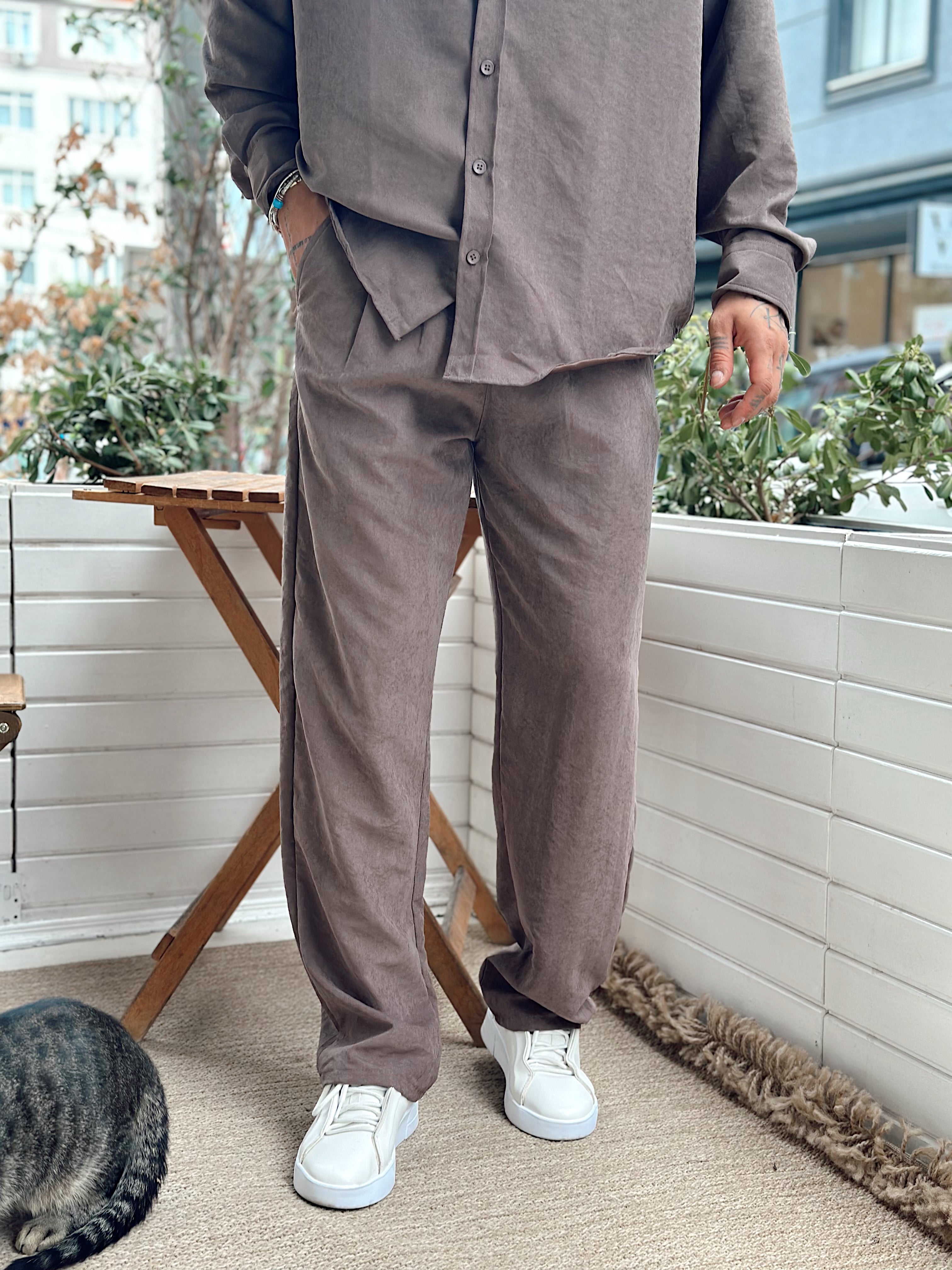 MT4046 - Modal Kumaş Gömlek-Pantolon Takım kahve