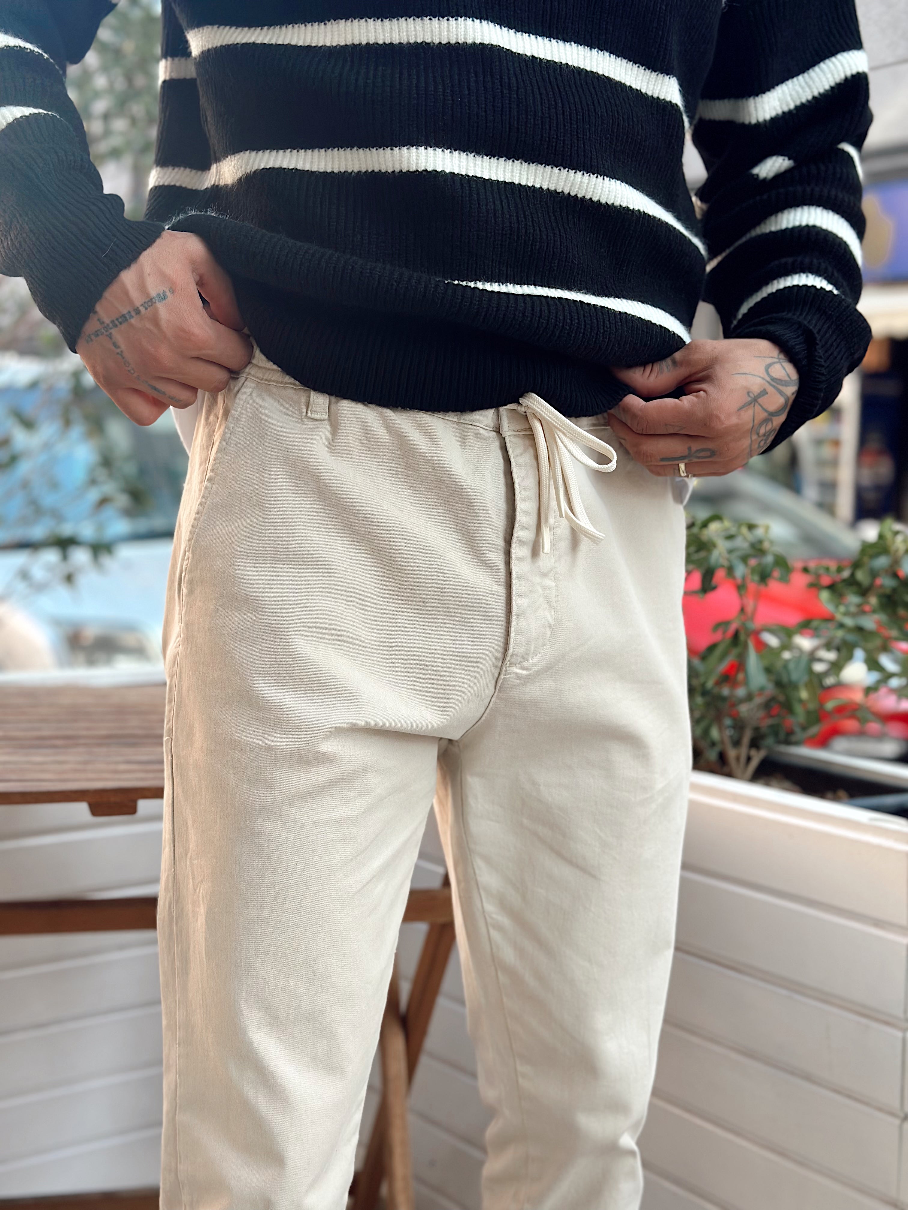 MP4048 - İtalyan Kesim Beli İpli Gabardin Pantolon krem