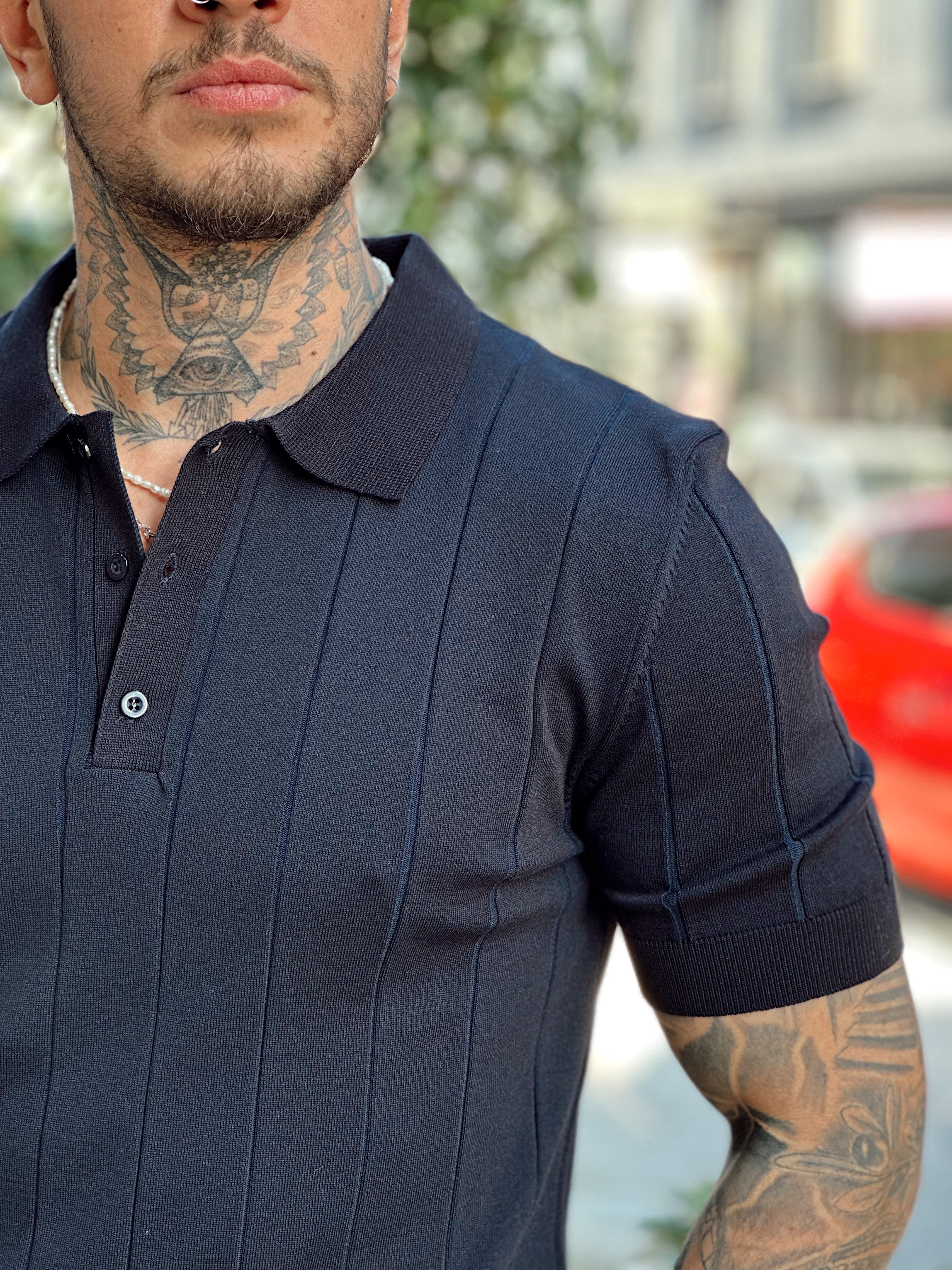 MT2756 -Şerit Detaylı Full Likralı Polo Yaka T-Shirt Laci