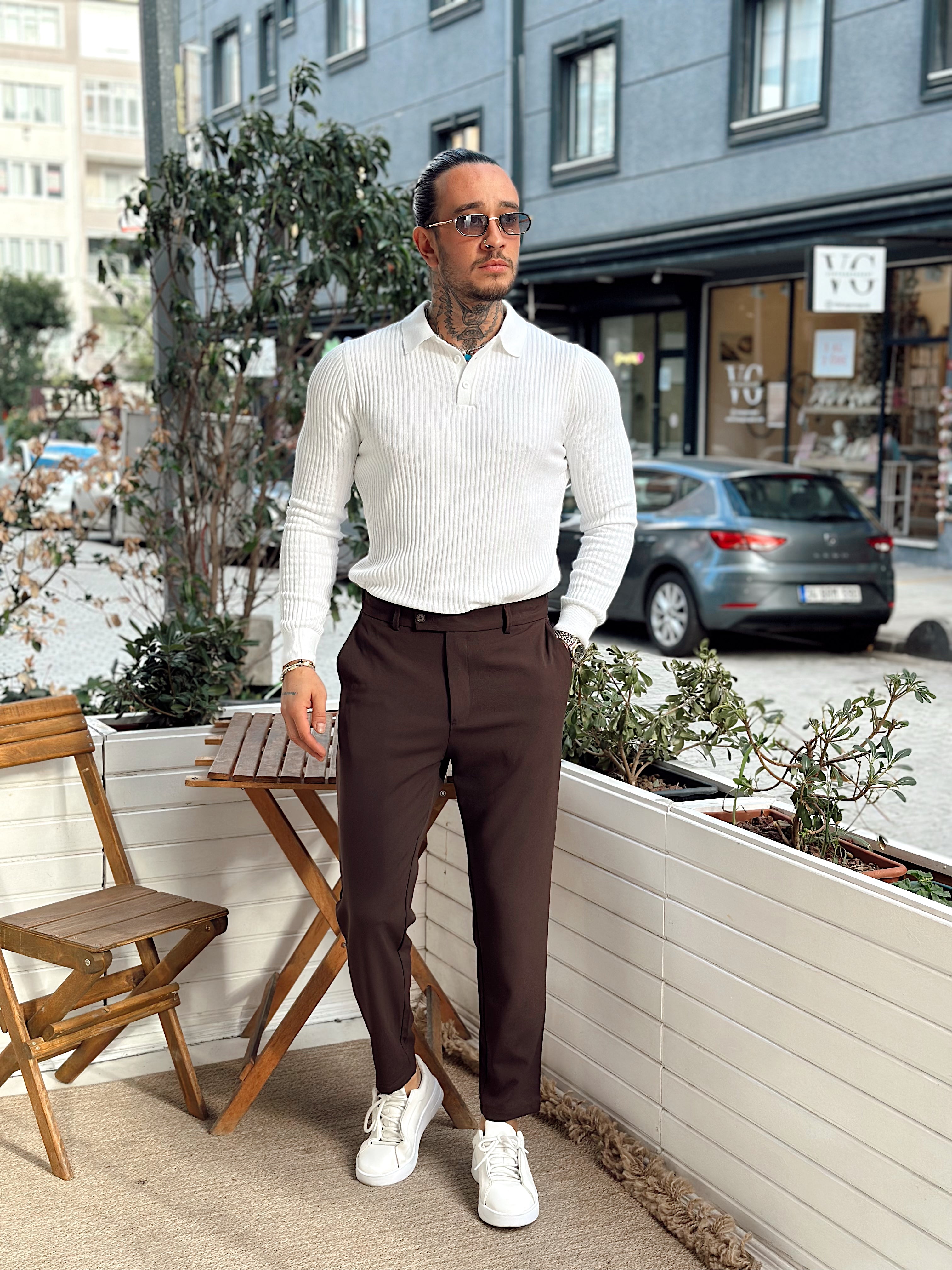 MS4082 - Giesto Fitilli Polo Yaka Sweatshirt beyaz