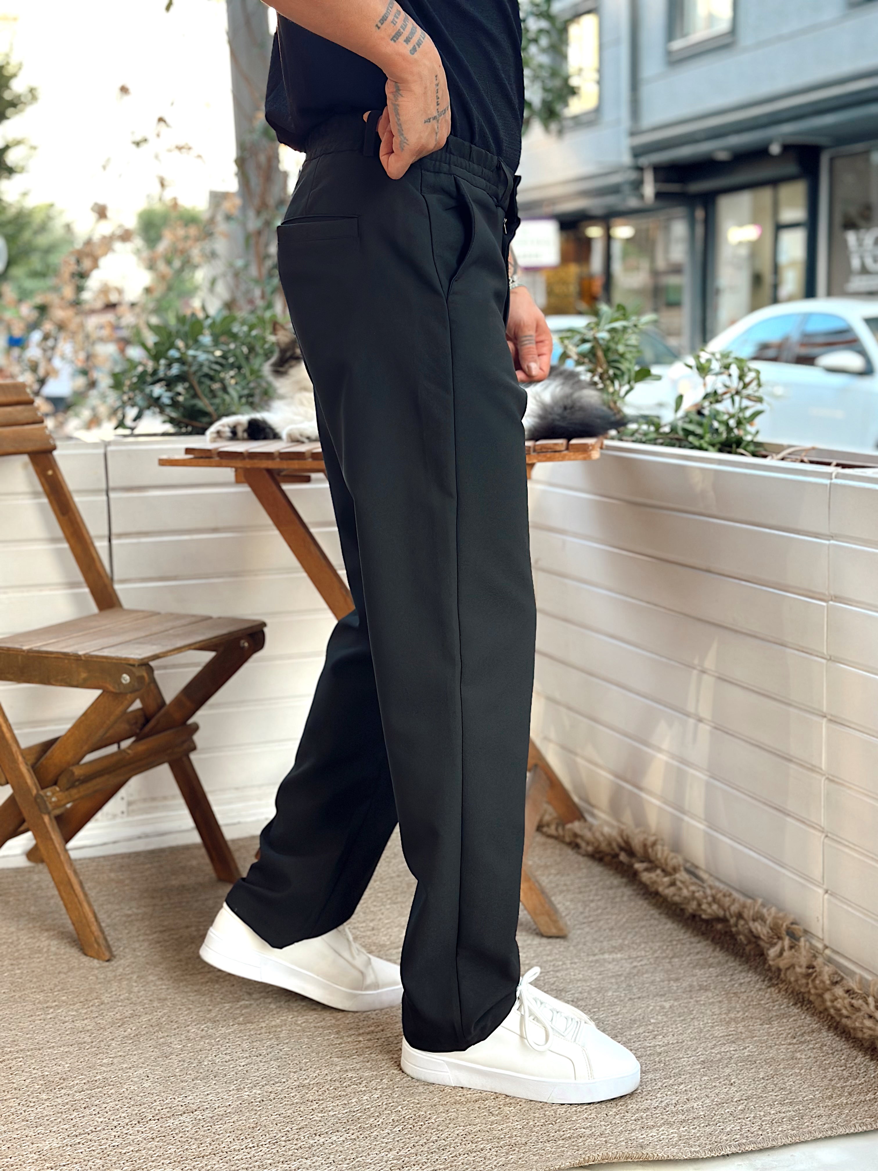 MP3238 -Baggy Basic Tek Düğmeli Jogger Pantolon siyah