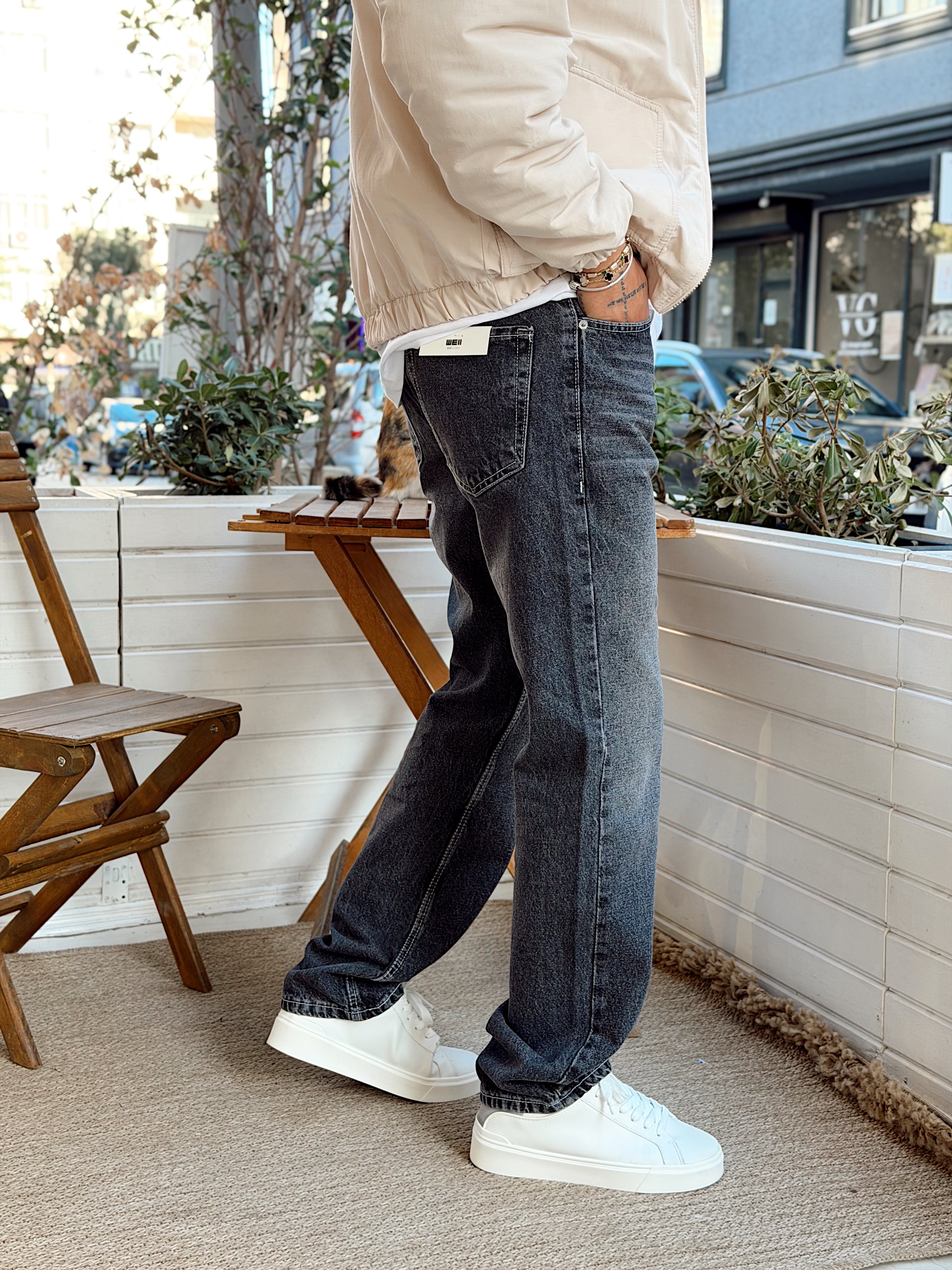 MP4105 - W11 Dikiş Detaylı Gri Yıkamalı Regular Kot Pantolon