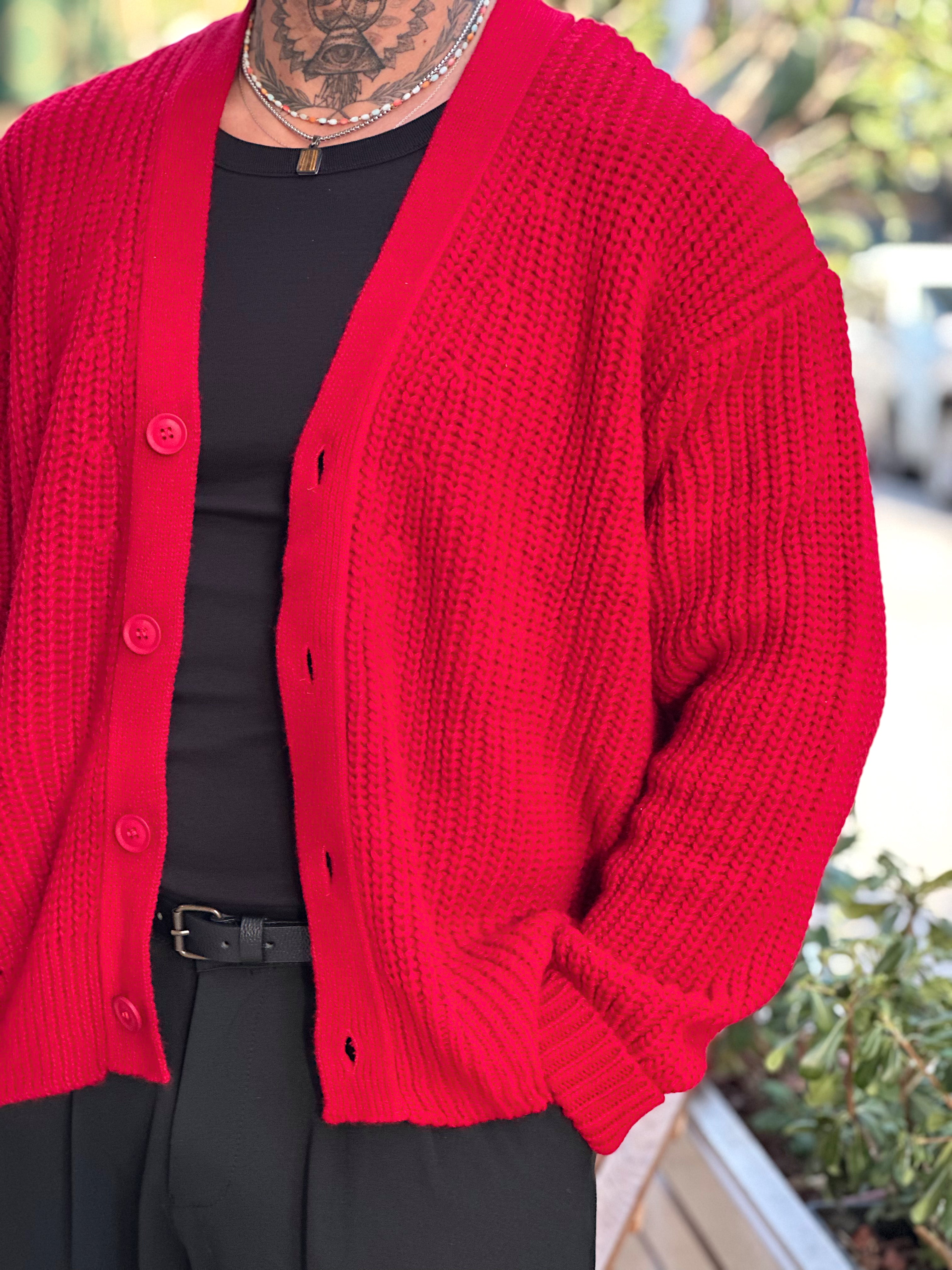 MS4002 - Oversize Örme Basic Hırka kırmızı