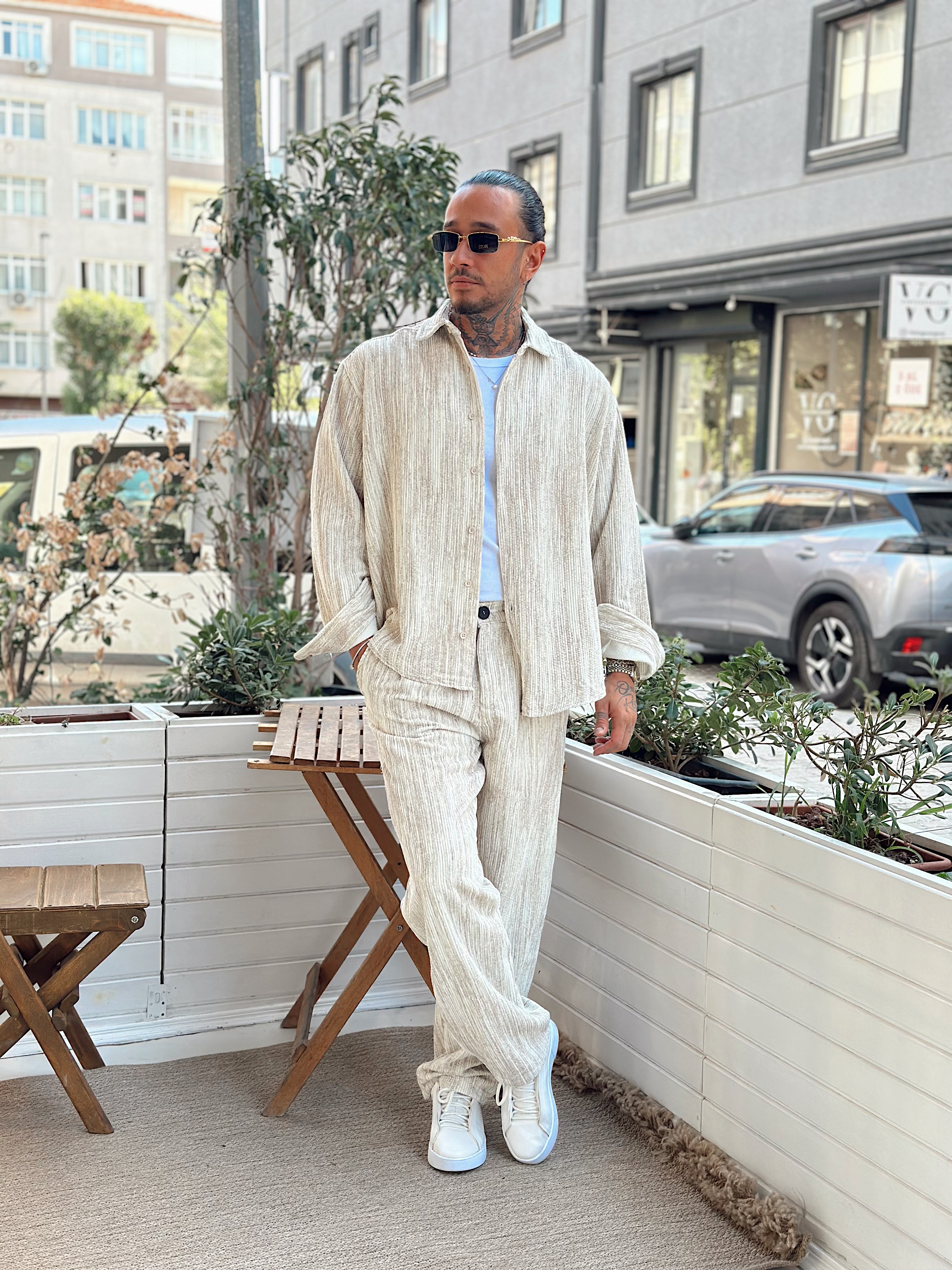 MT4010 - Efektli Oversize Kadife Alt-Üst Takım krem