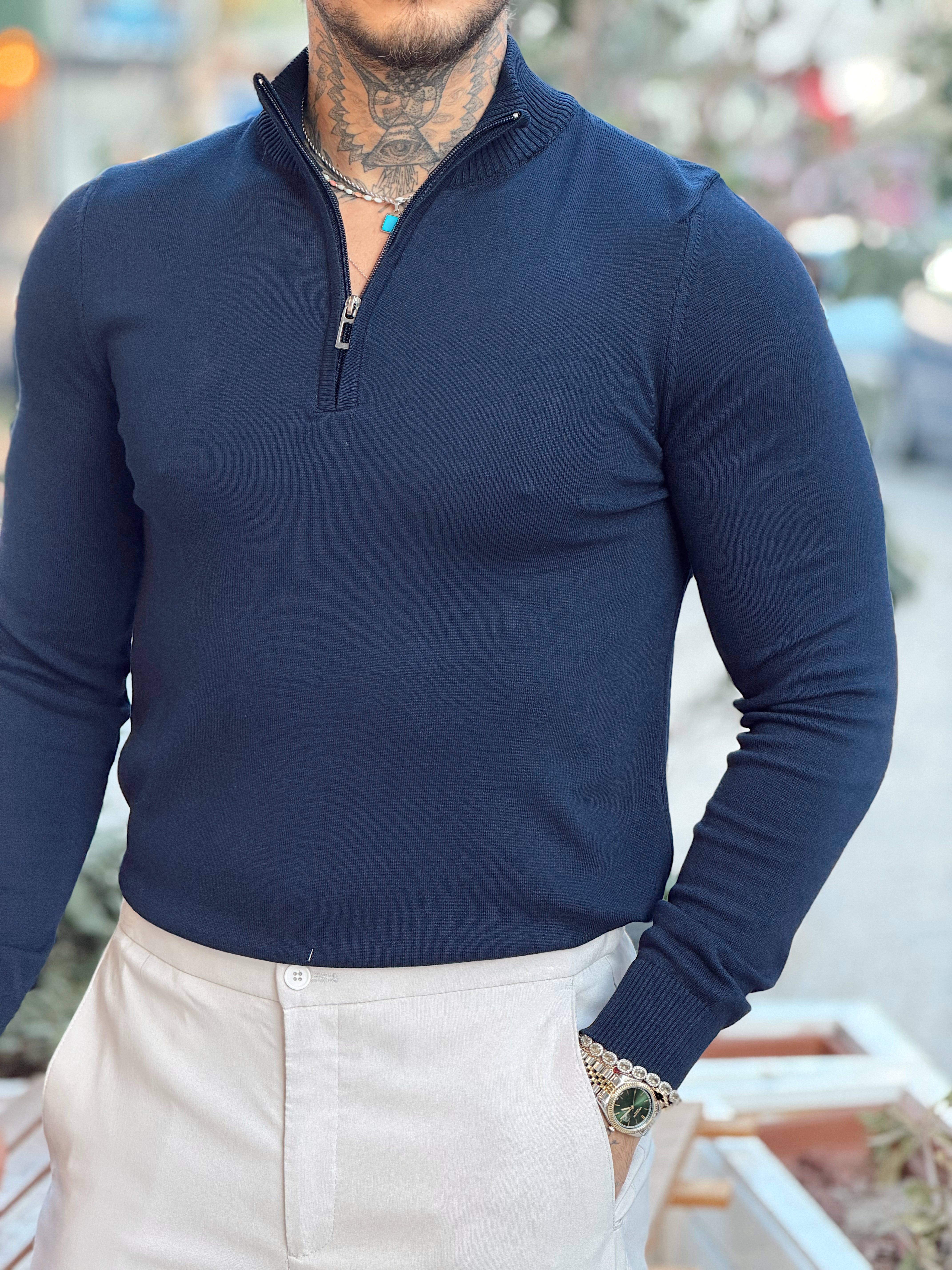 MS4132 - Balıkçı Yaka Fermuarlı Sweatshirt laci