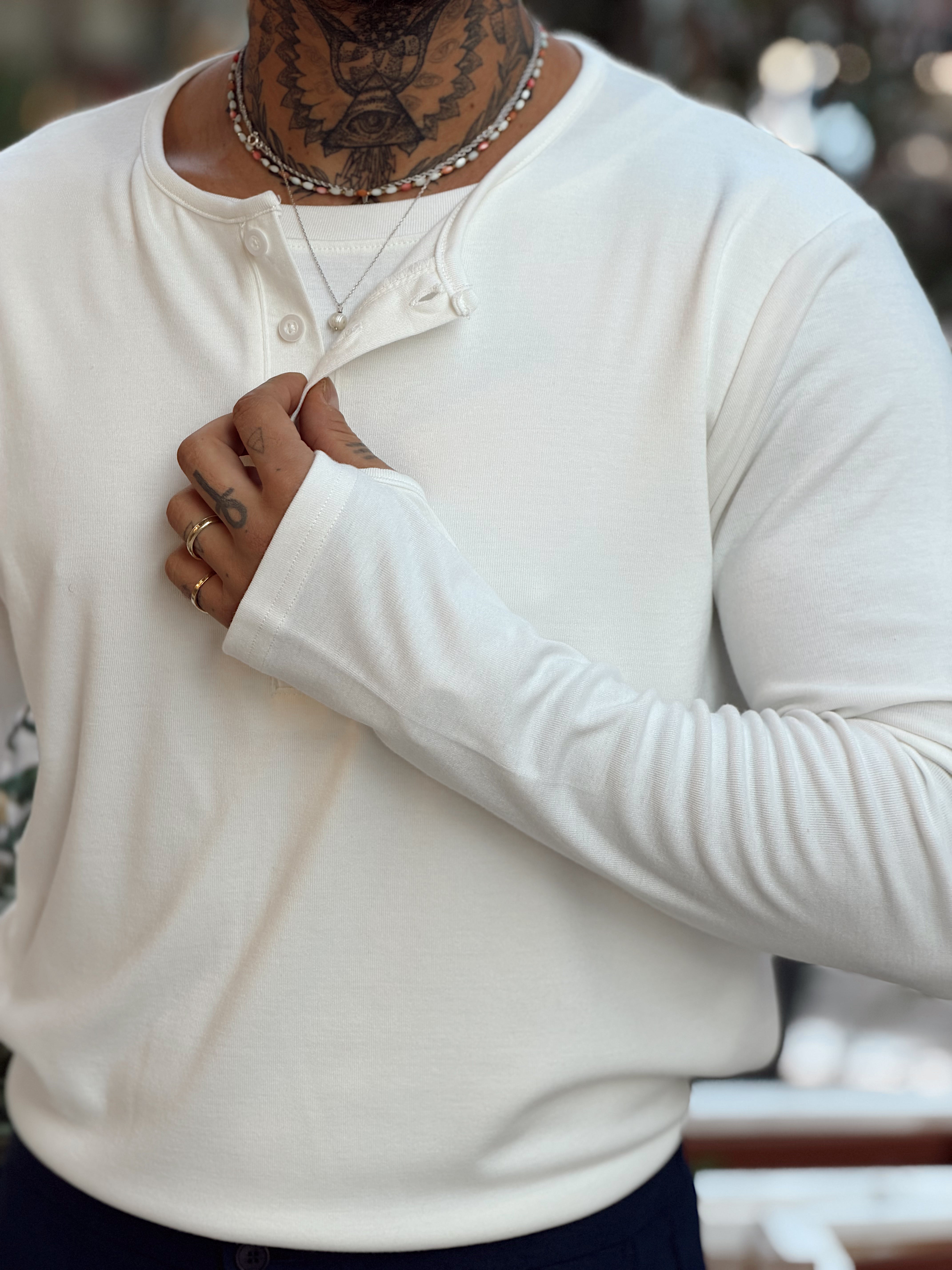 MS4134 - Çift Katmanlı Yakası Düğmeli Sweatshirt beyaz