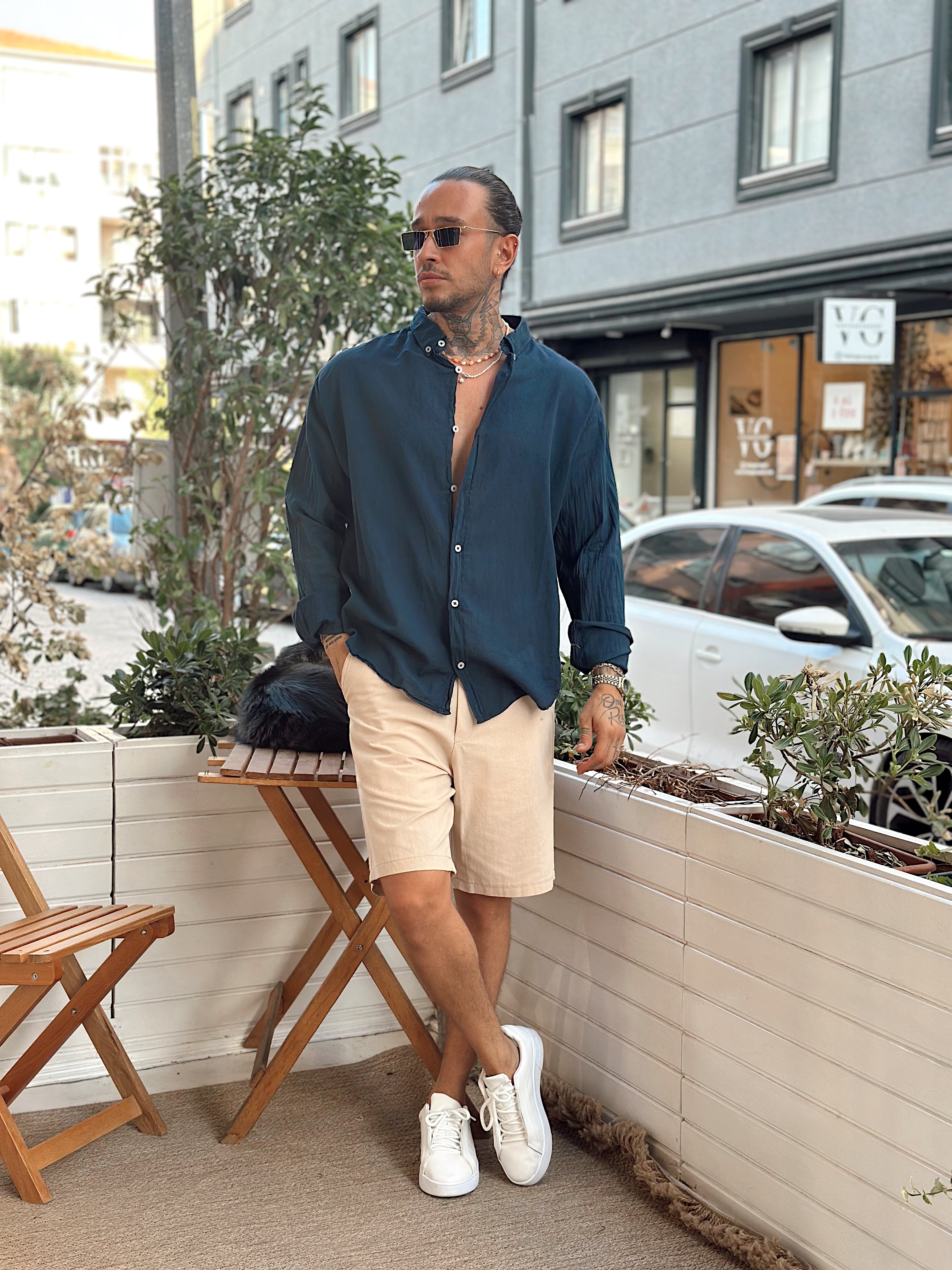 MG3058 -Oversize İnce Keten Gömlek laci