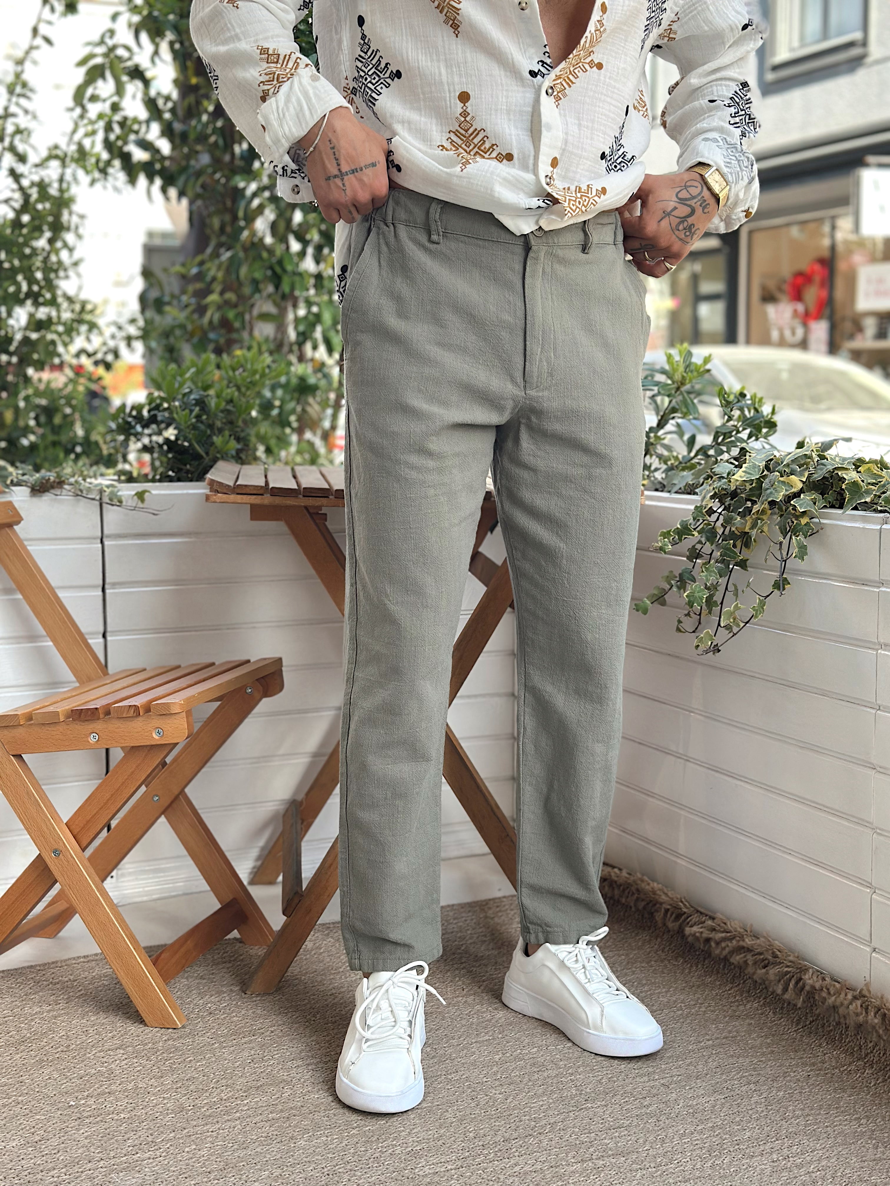MP2831 - İtalyan Kesim Keten Pantolon yeşil
