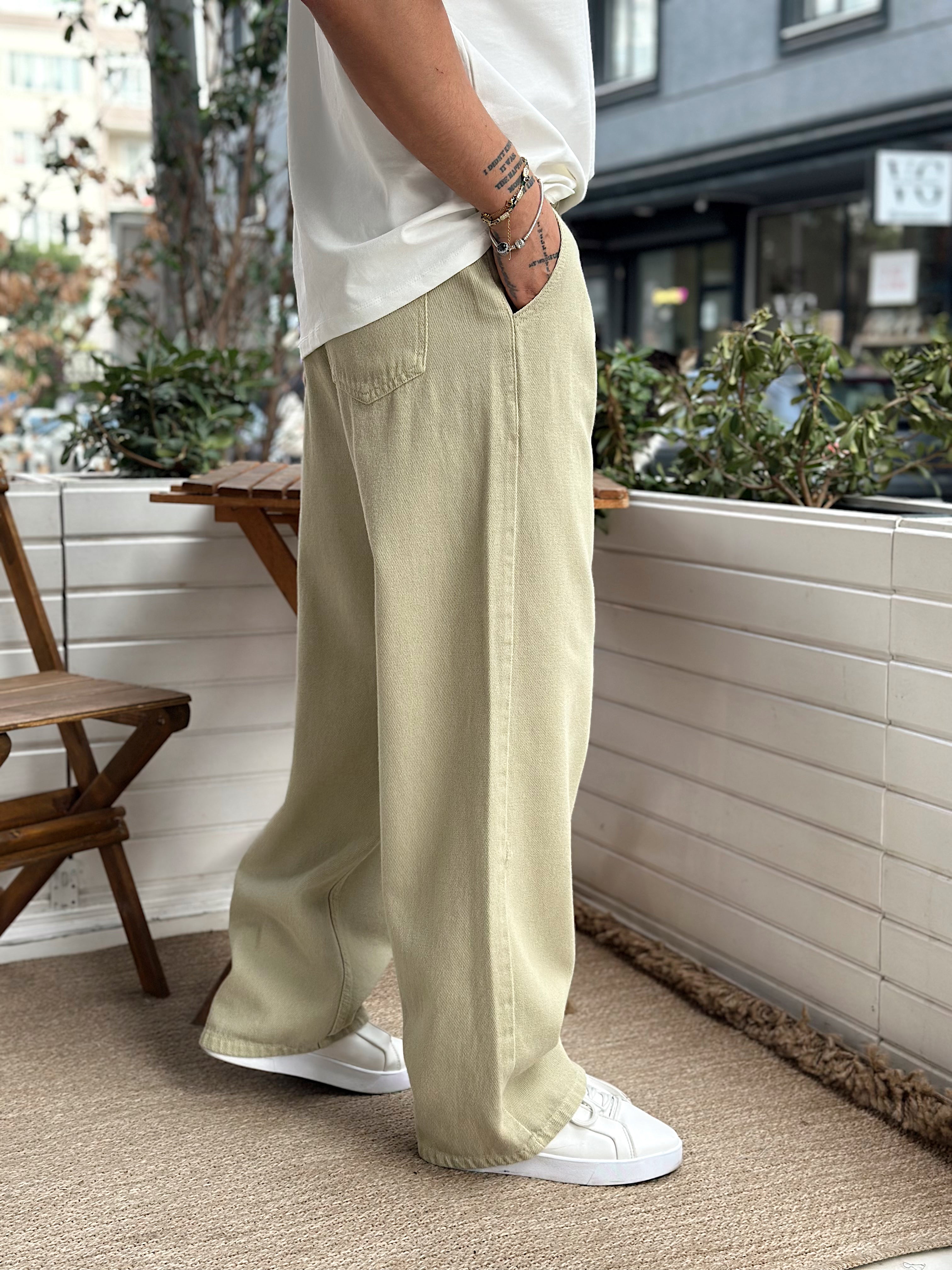 MP4081 - Beli İpli Baggy Gabardin Pantolon haki