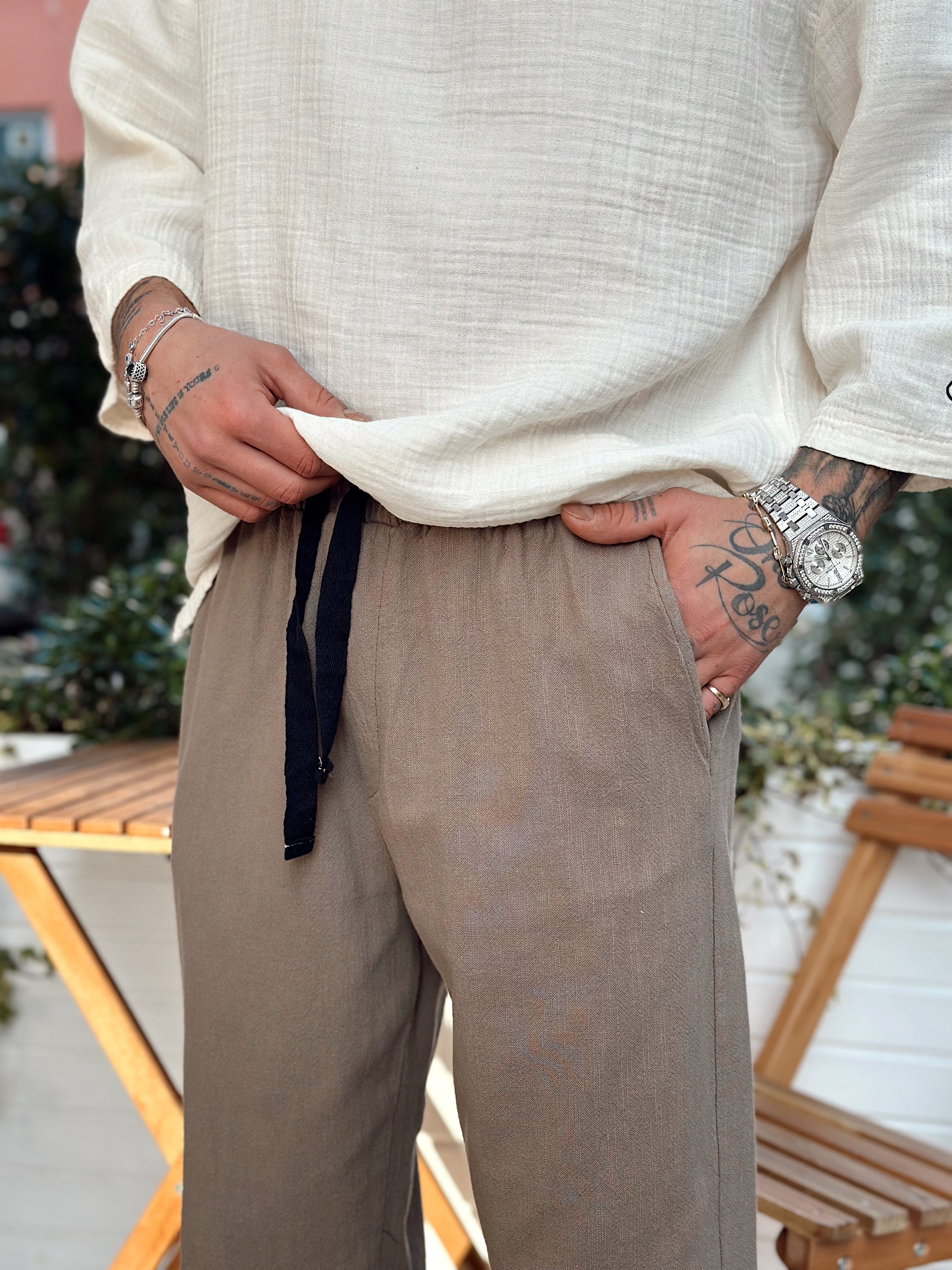 MP2527 - Baggy Keten Pantolon kahve