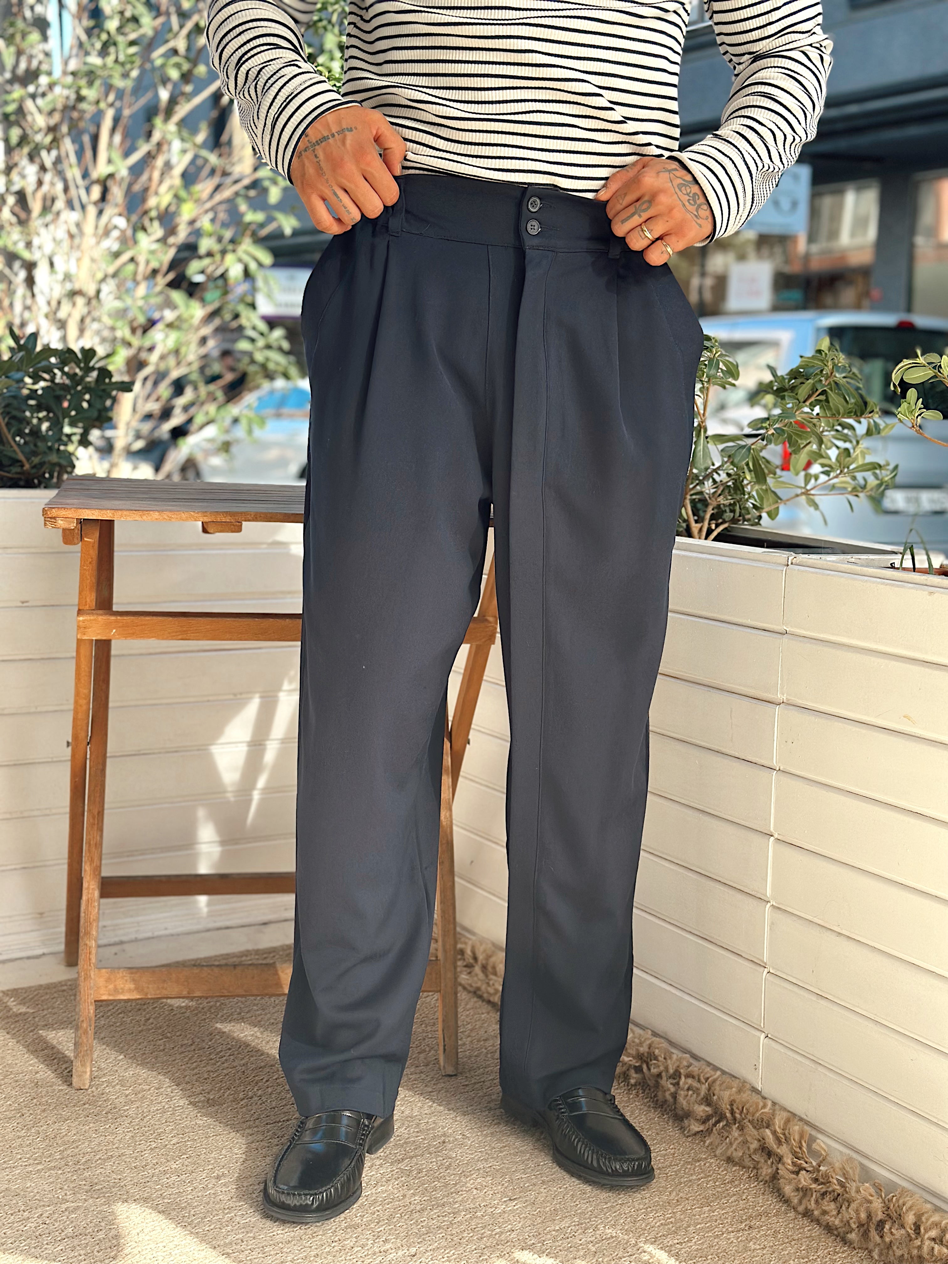 MP4040 - Çift Düğmeli Full Patlı Baggy Pantolon lacivert