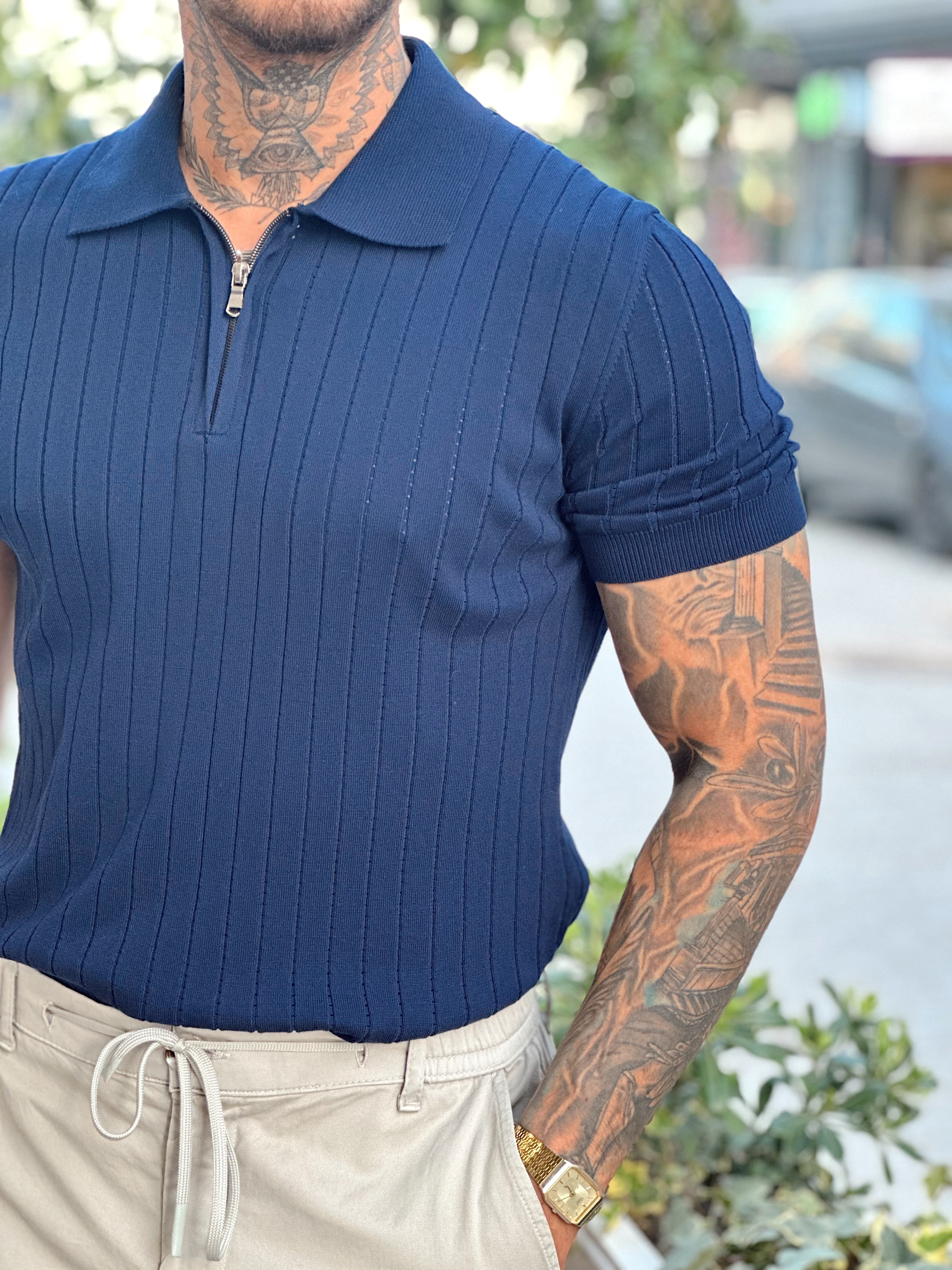 MT2824 - Yakası Fermuarlı Full Likralı Polo Yaka T-Shirt laci