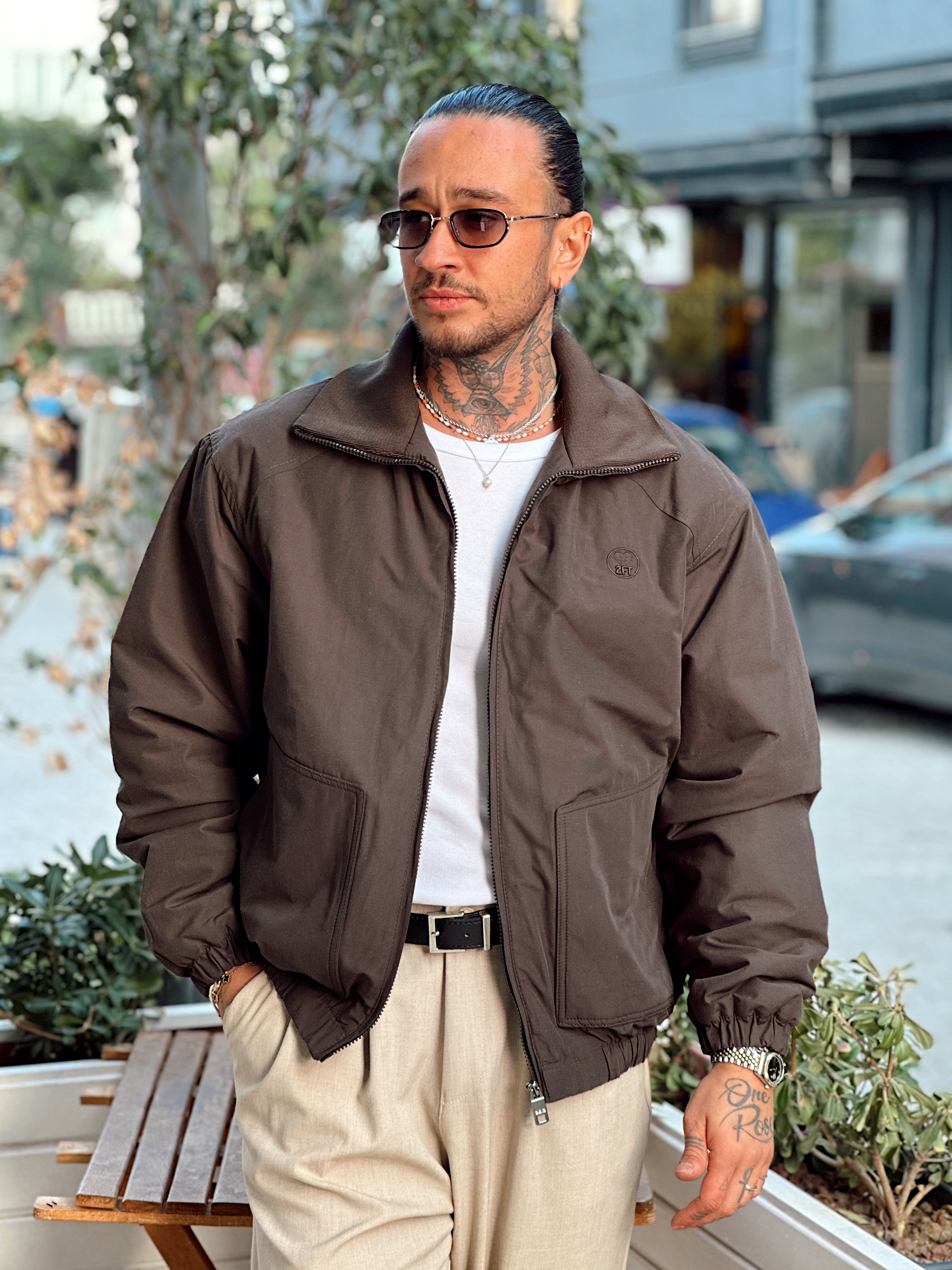 MM4080 - Göğüs Nakışlı Oversize Mont kahve