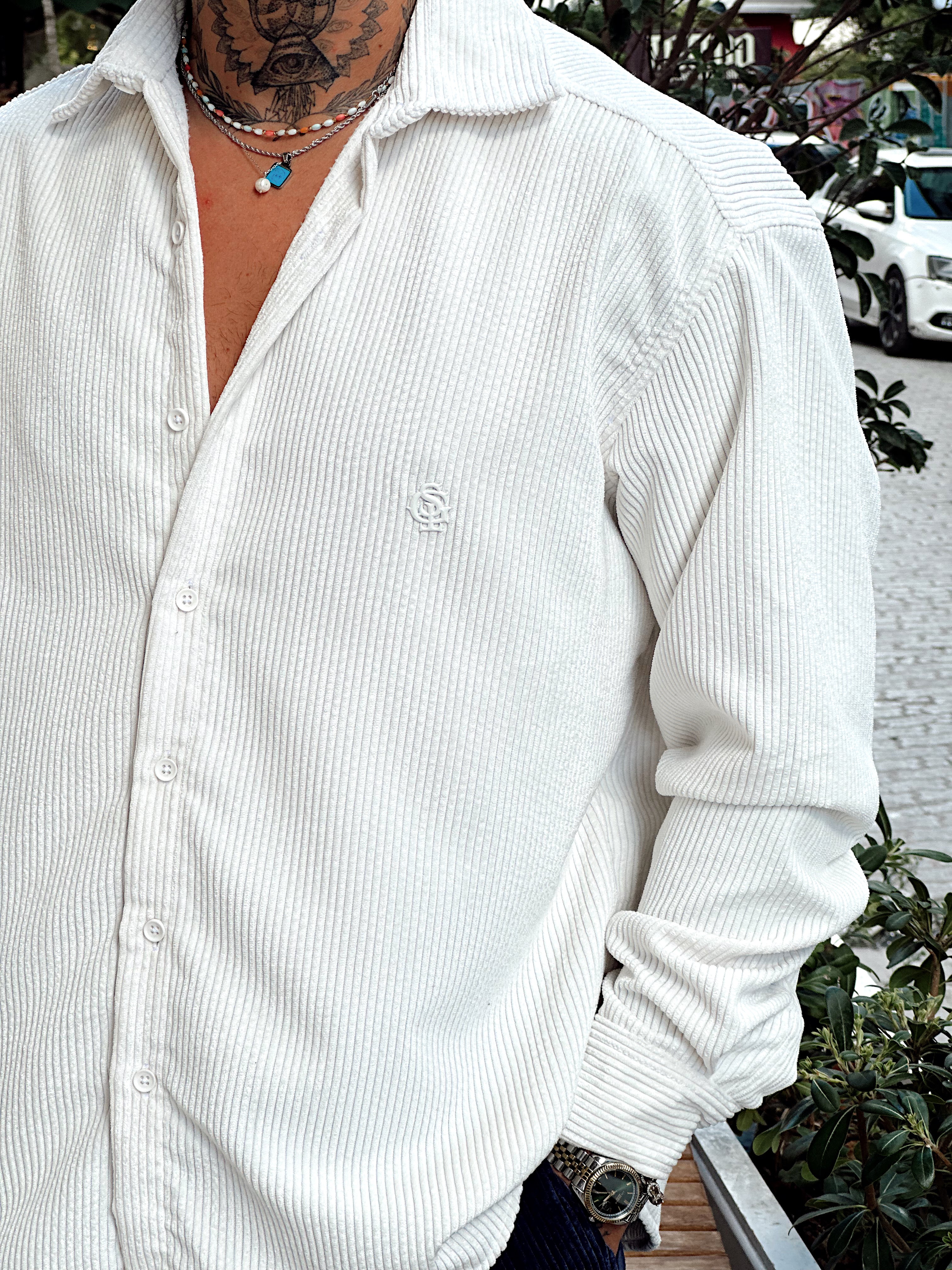 MG4003 - Oversize Basic Kadife Gömlek beyaz