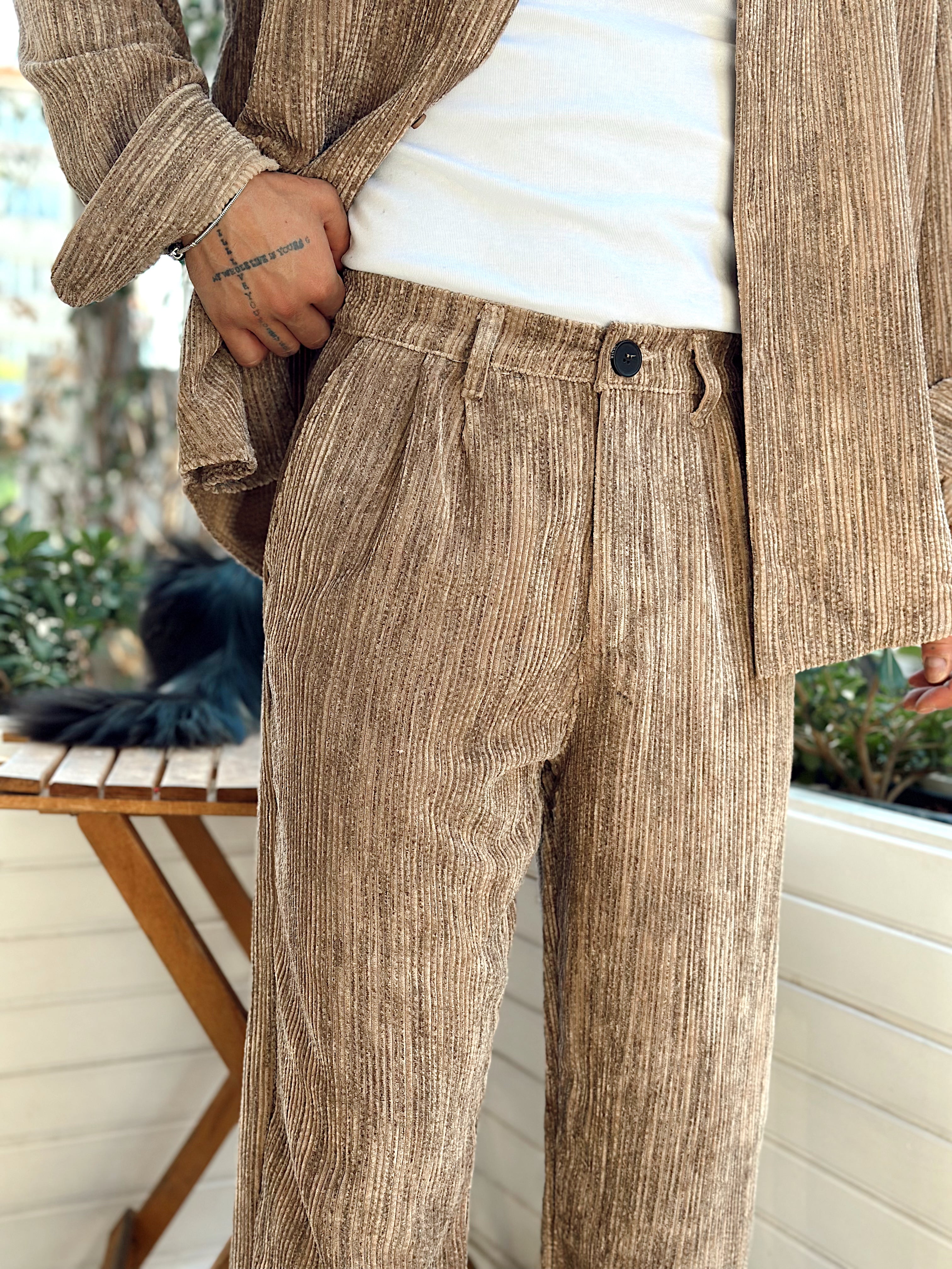 MT4010 - Efektli Oversize Kadife Alt-Üst Takım kahve