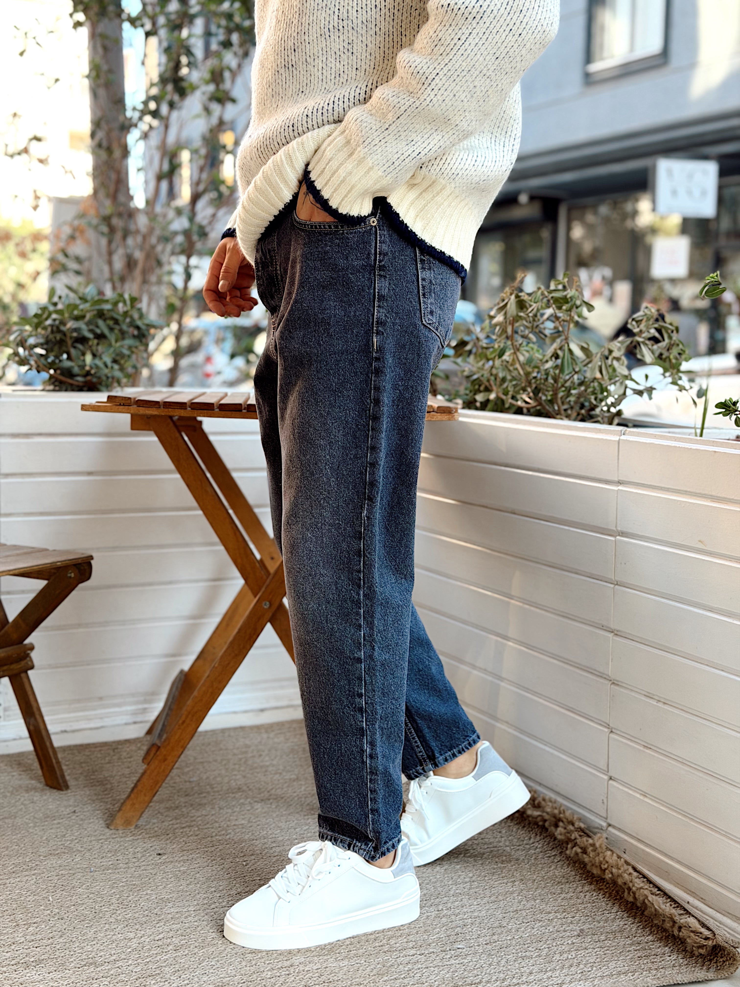 MP4099 - W11 Boyfriend Kot Pantolon gri Yıkamalı