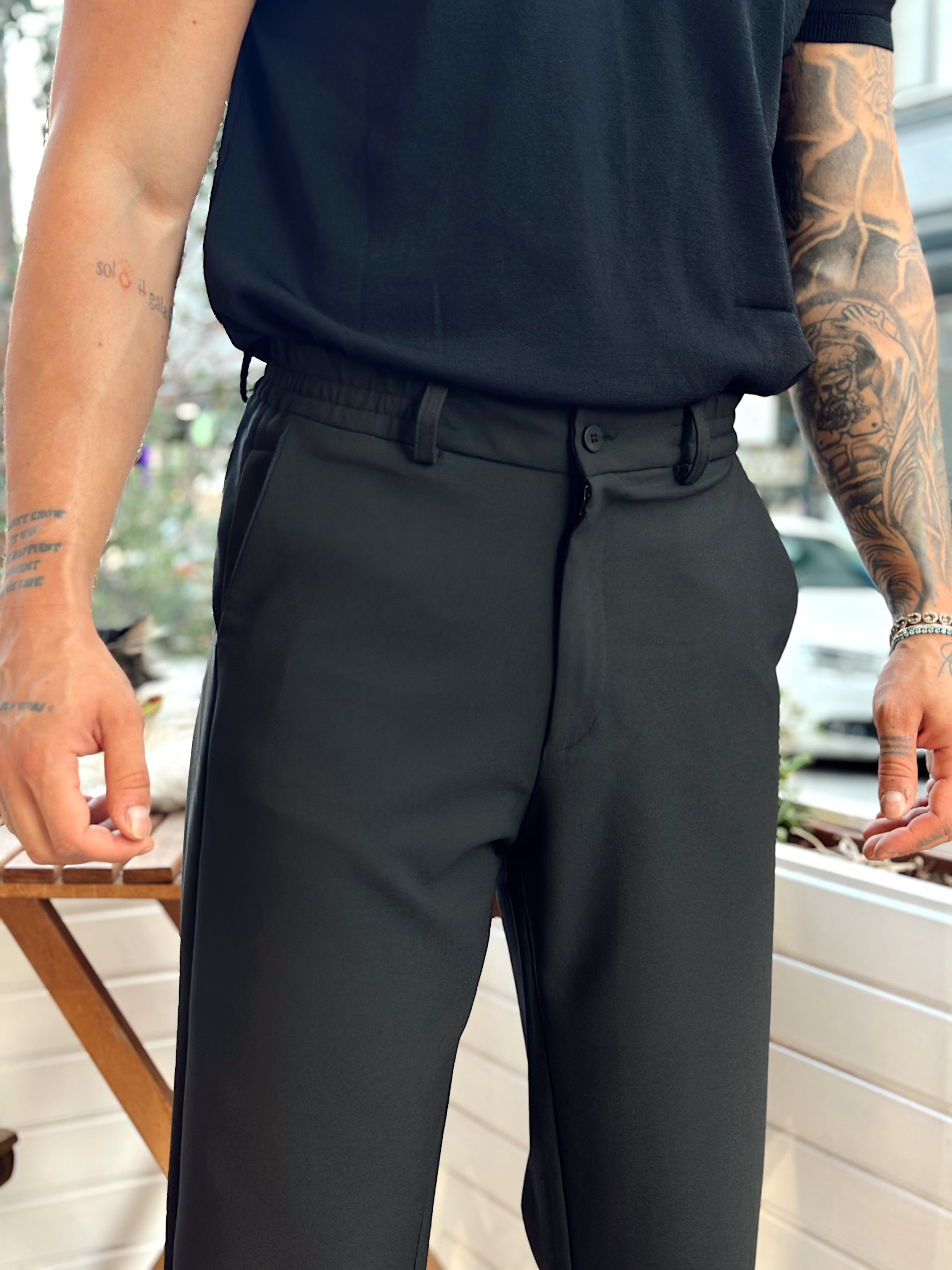MP3238 -Baggy Basic Tek Düğmeli Jogger Pantolon siyah