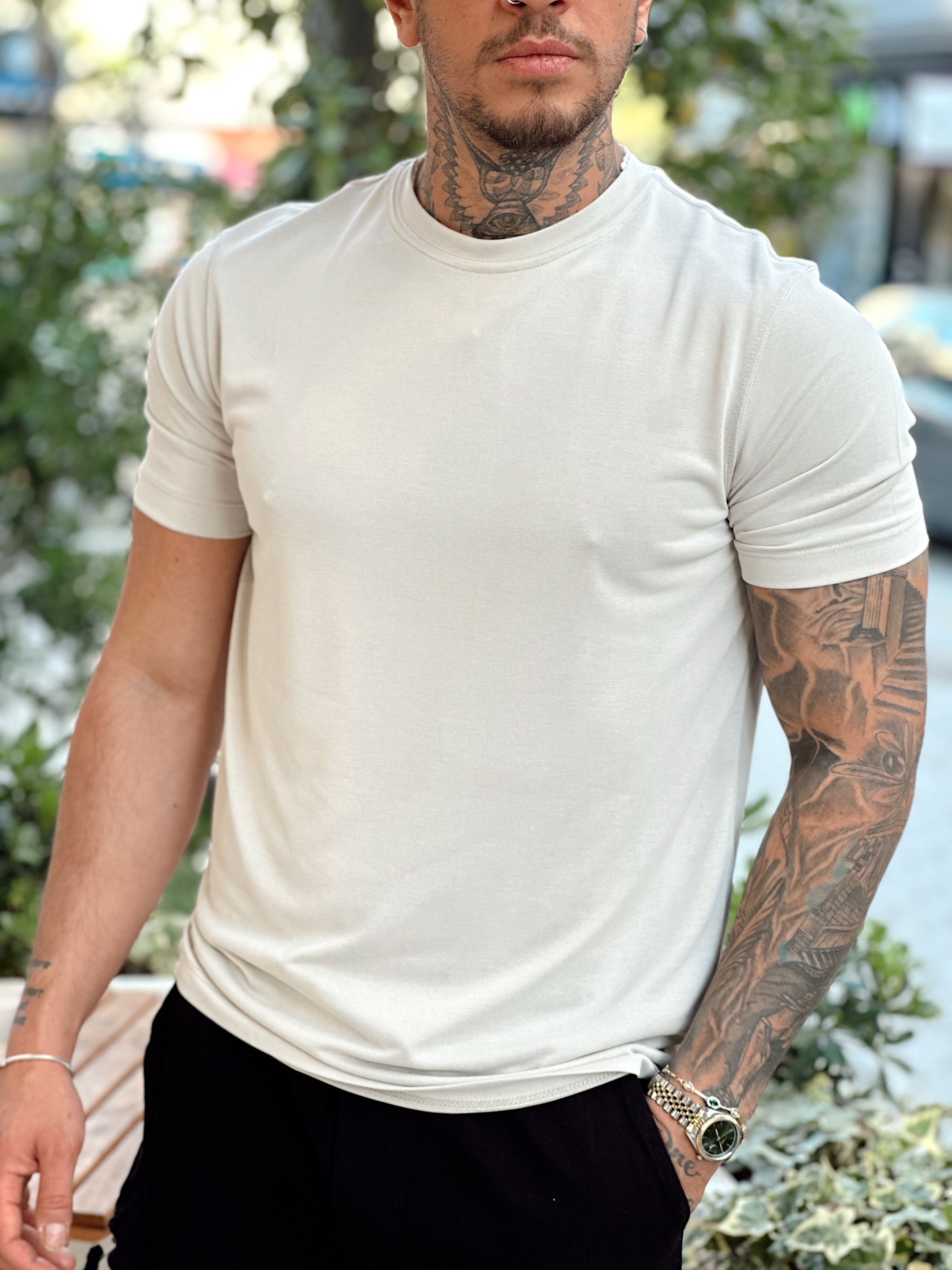 MT2875 - Modal Kumaş Regular Basic T-Shirt krem