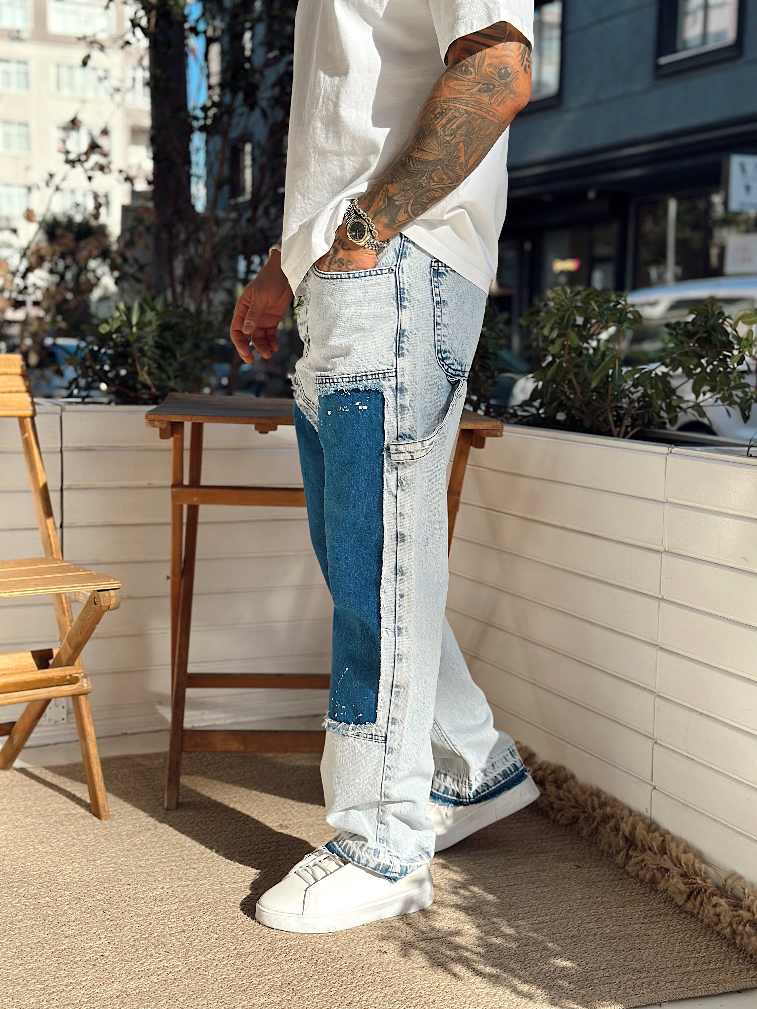 MP4012 - W11 Patchli Regular Kalıp Kot Pantolon mavi