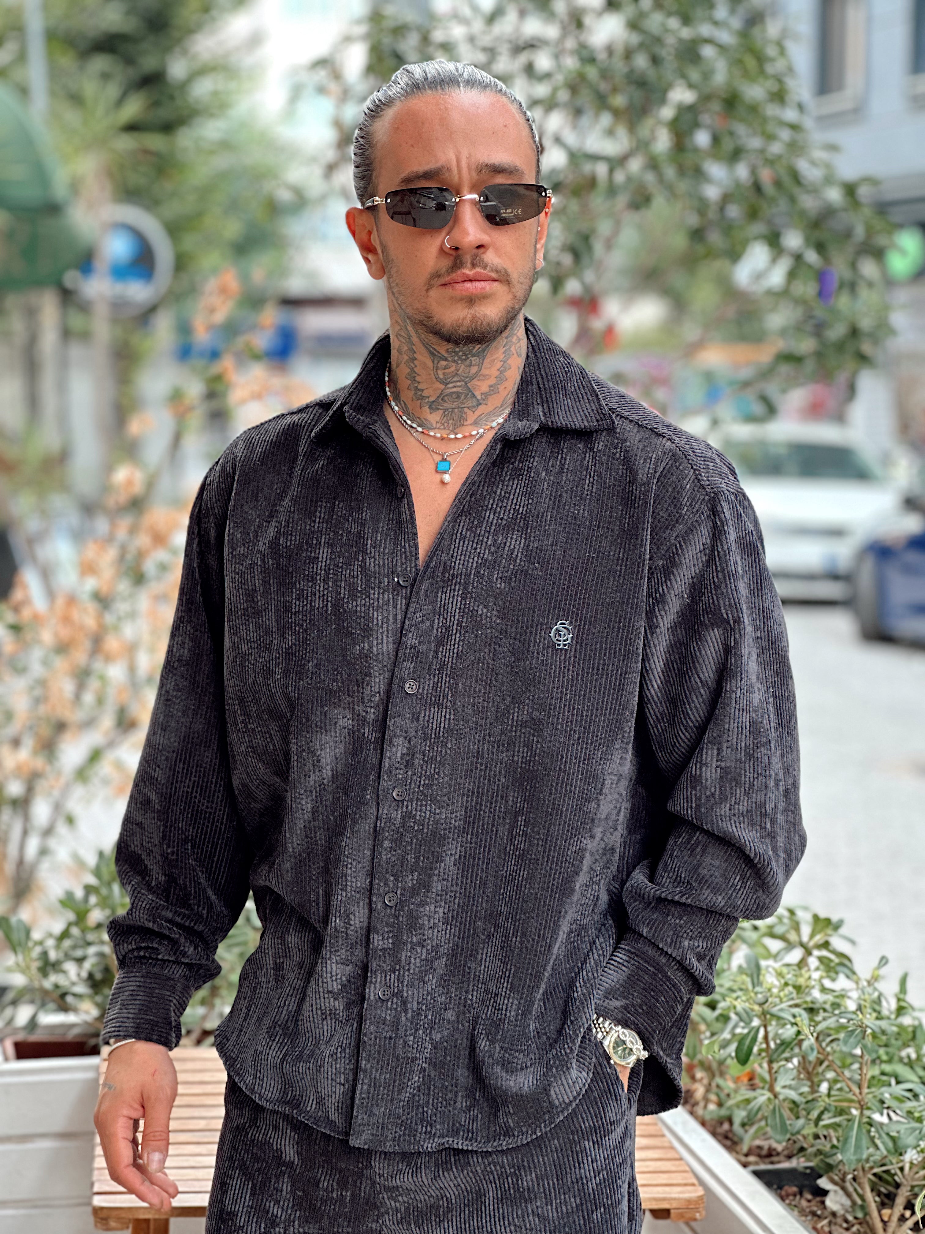 MG4003 - Oversize Basic Kadife Gömlek siyah