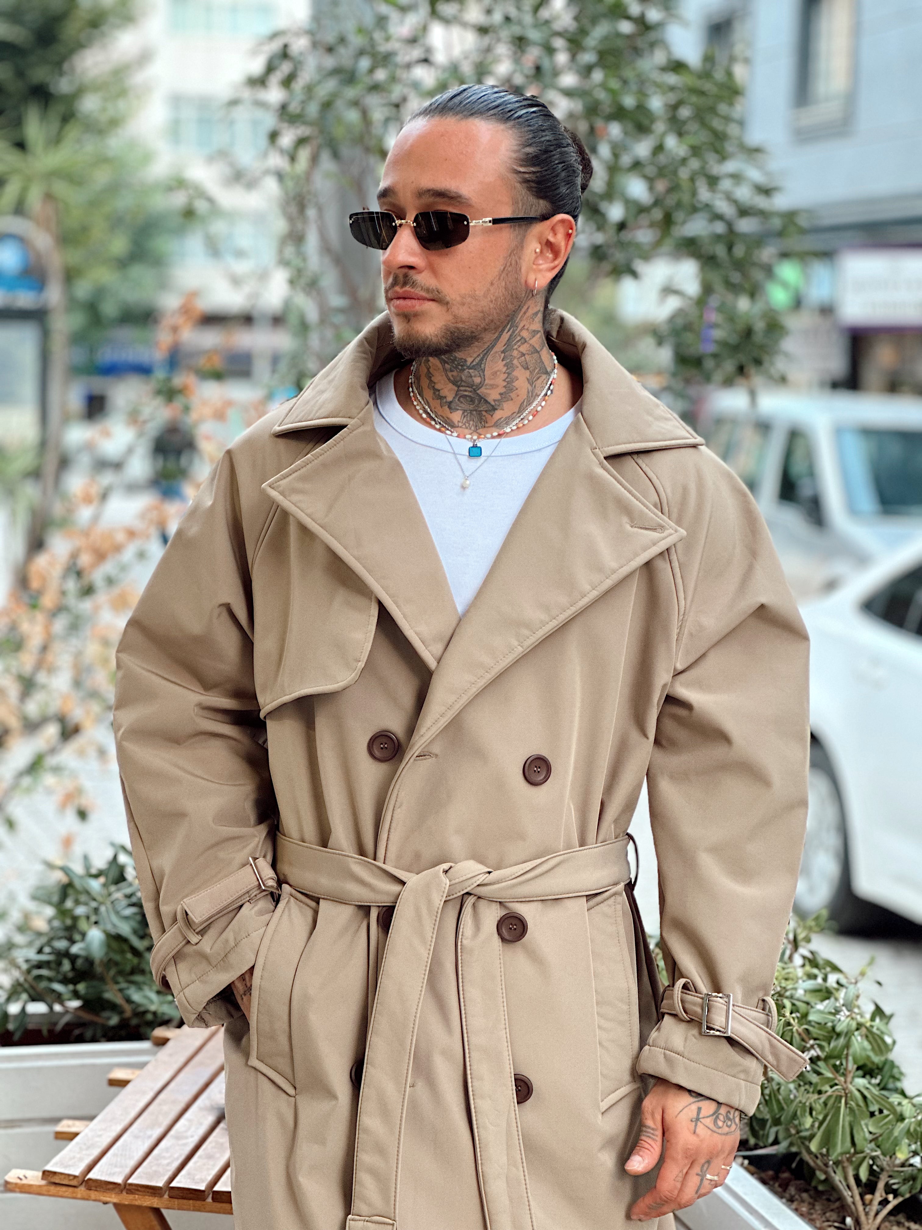 MM4068 - Giesto Oversize Kemerli Trench Coat krem