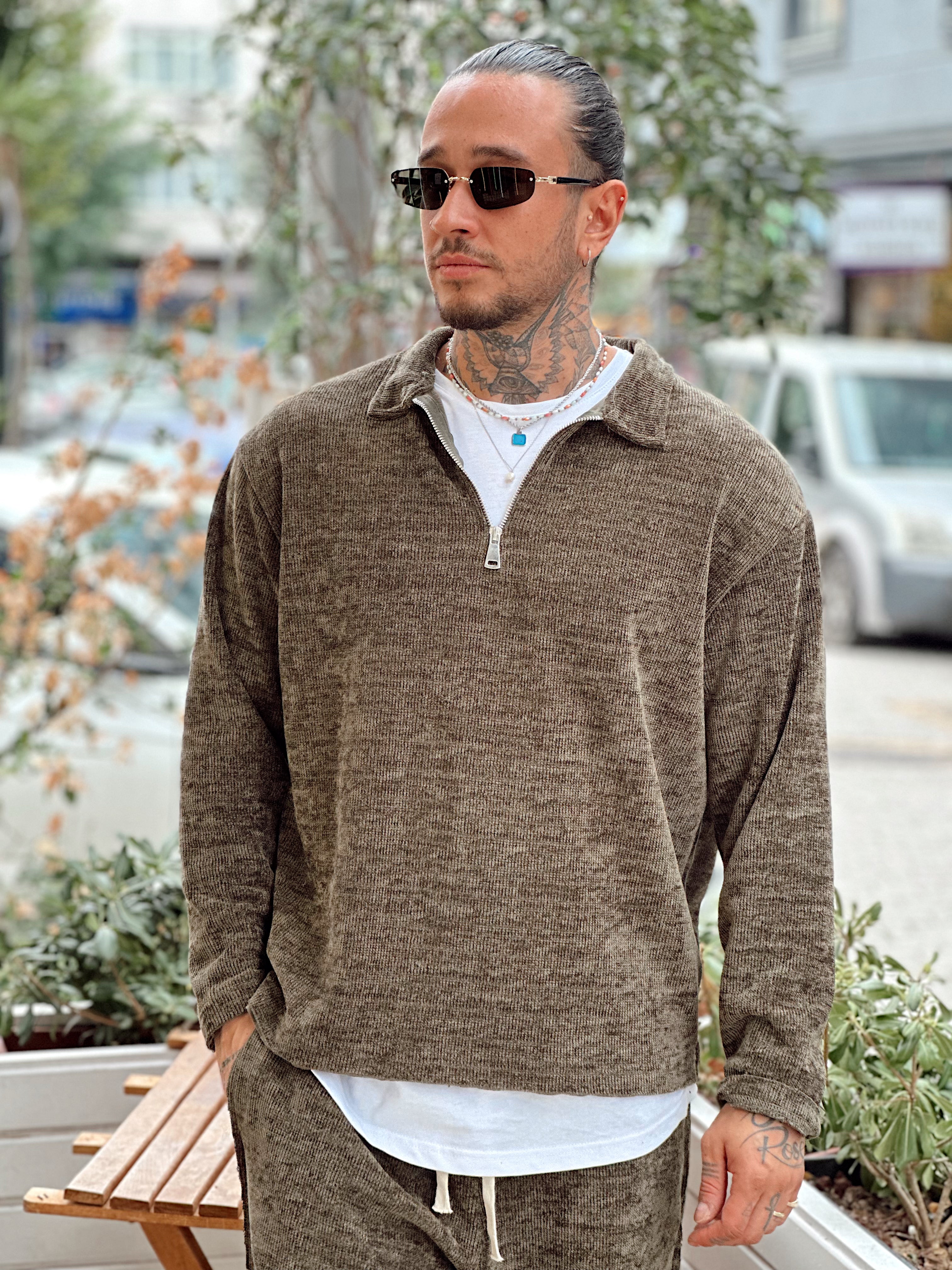 MT4070 - Kumaş Detaylı Sweatshirt Pantolon Takım yeşil
