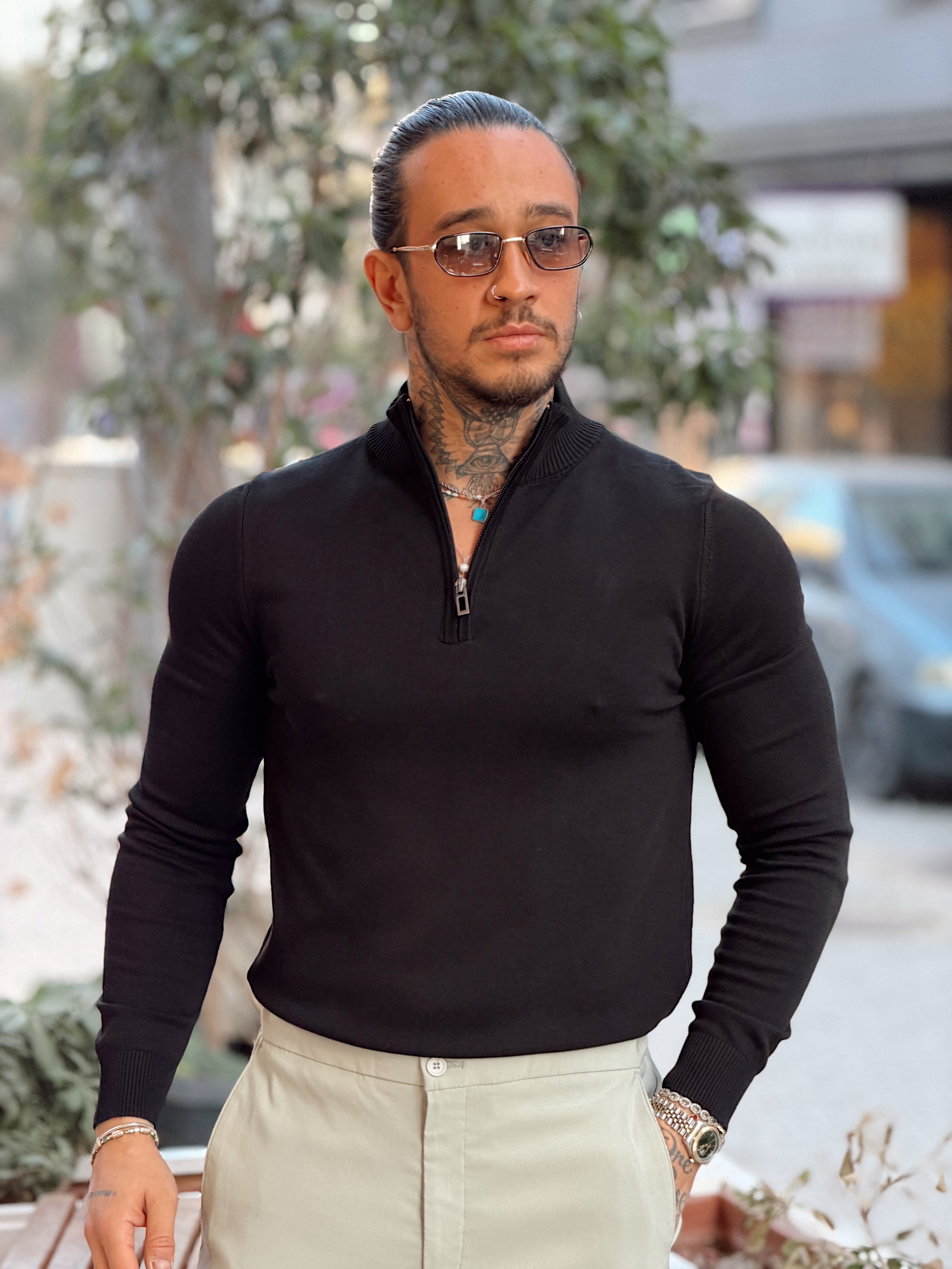 MS4132 - Balıkçı Yaka Fermuarlı Sweatshirt siyah