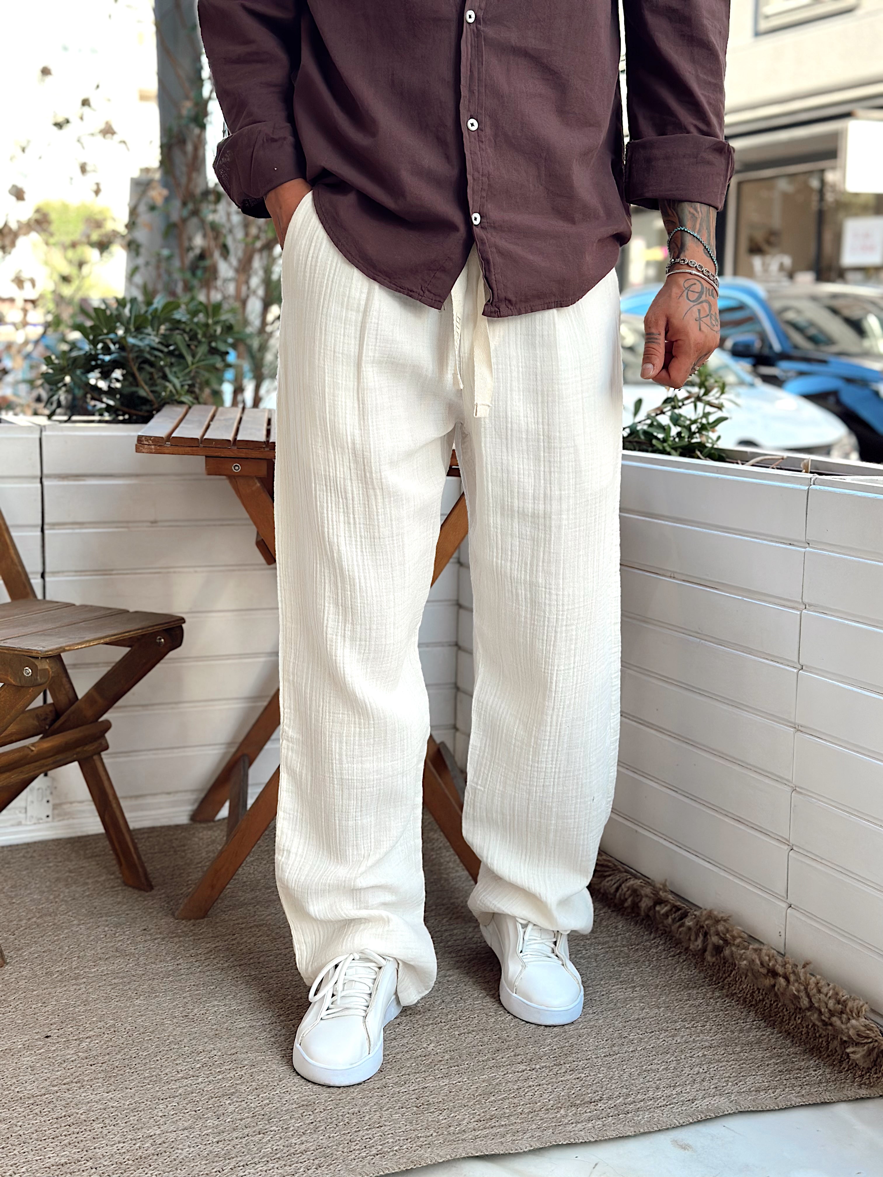 MP3217 - Müslin Kumaş Baggy Pantolon krem