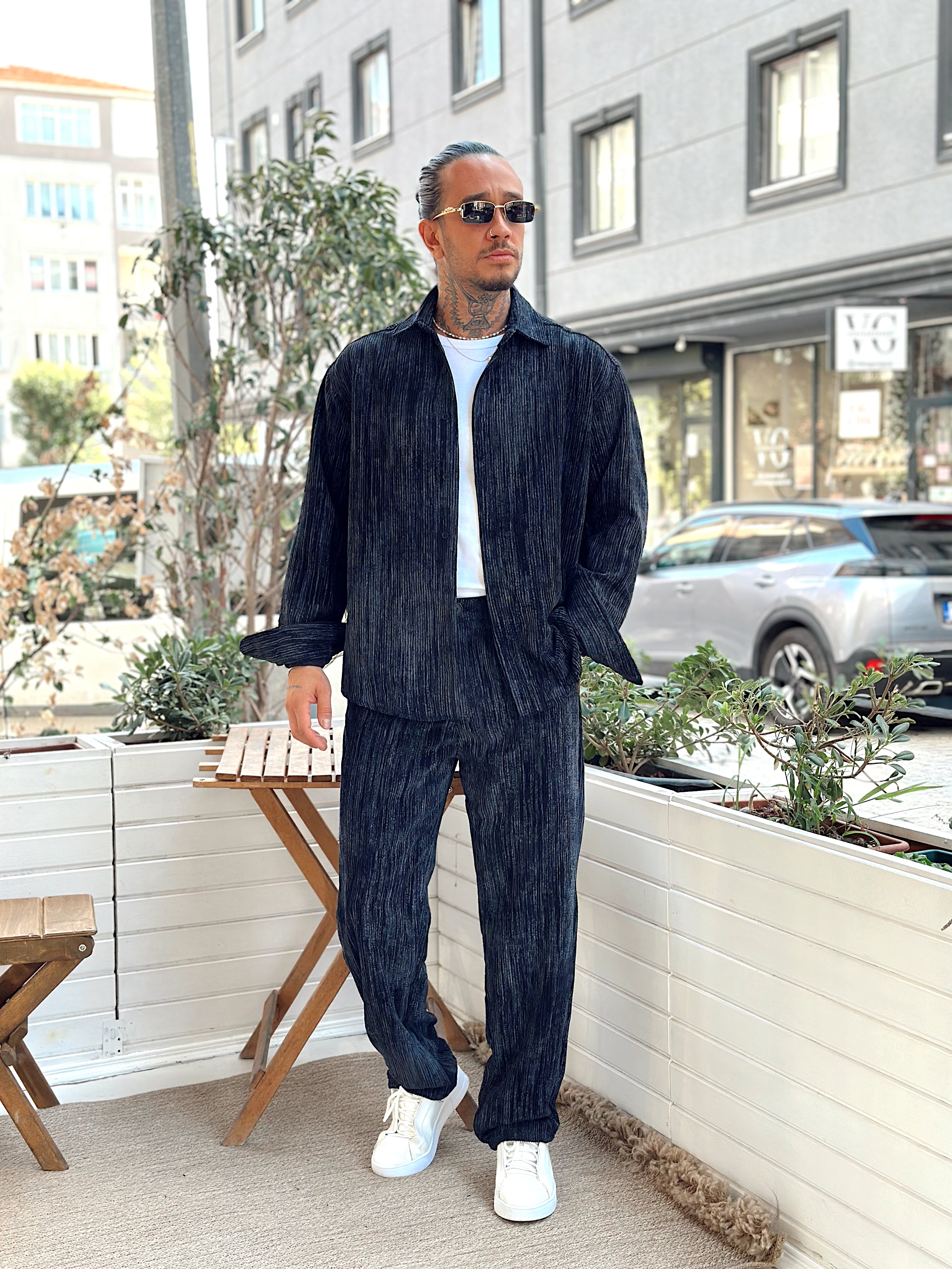 MT4010 - Efektli Oversize Kadife Alt-Üst Takım siyah