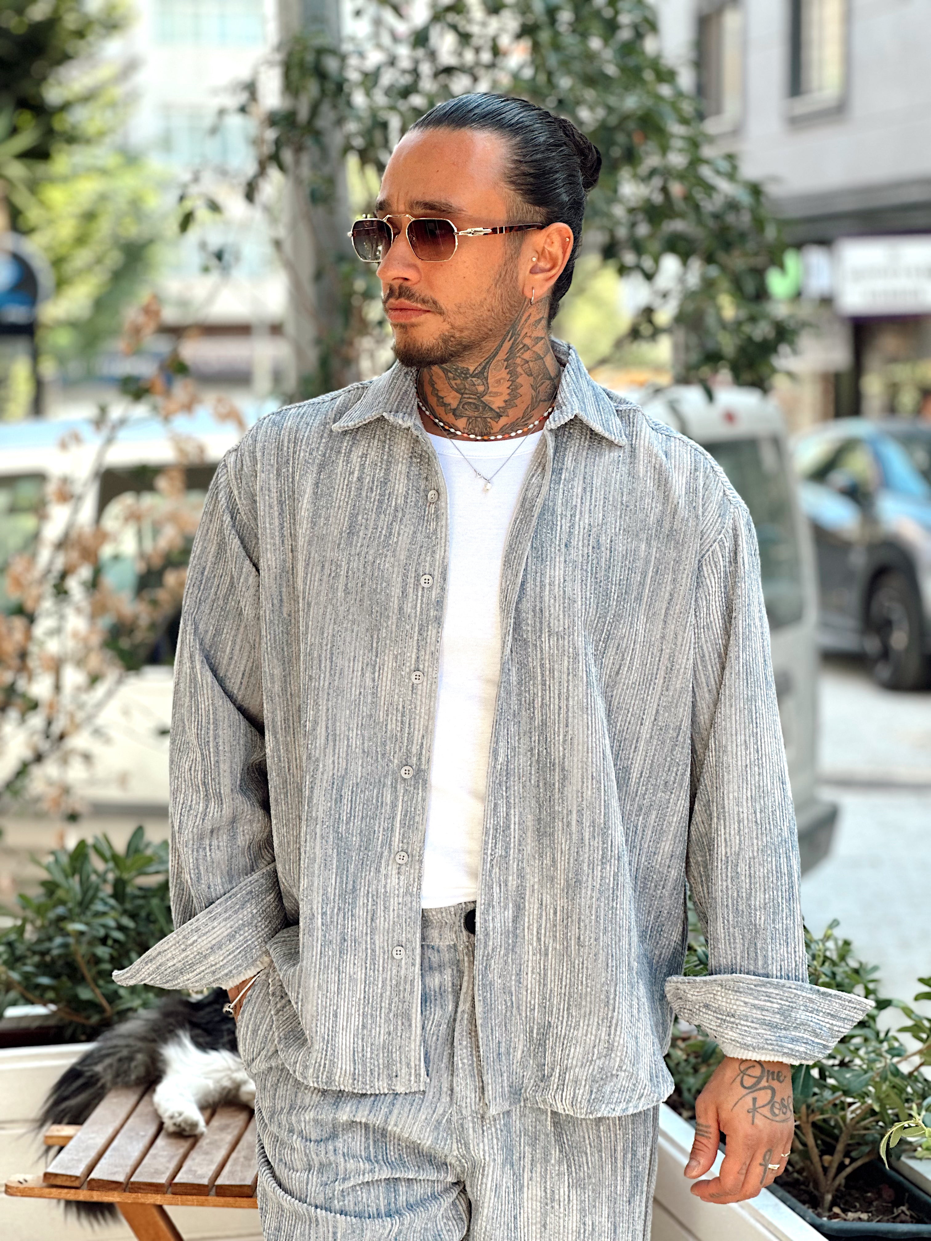 MT4010 - Efektli Oversize Kadife Alt-Üst Takım gri-mavi