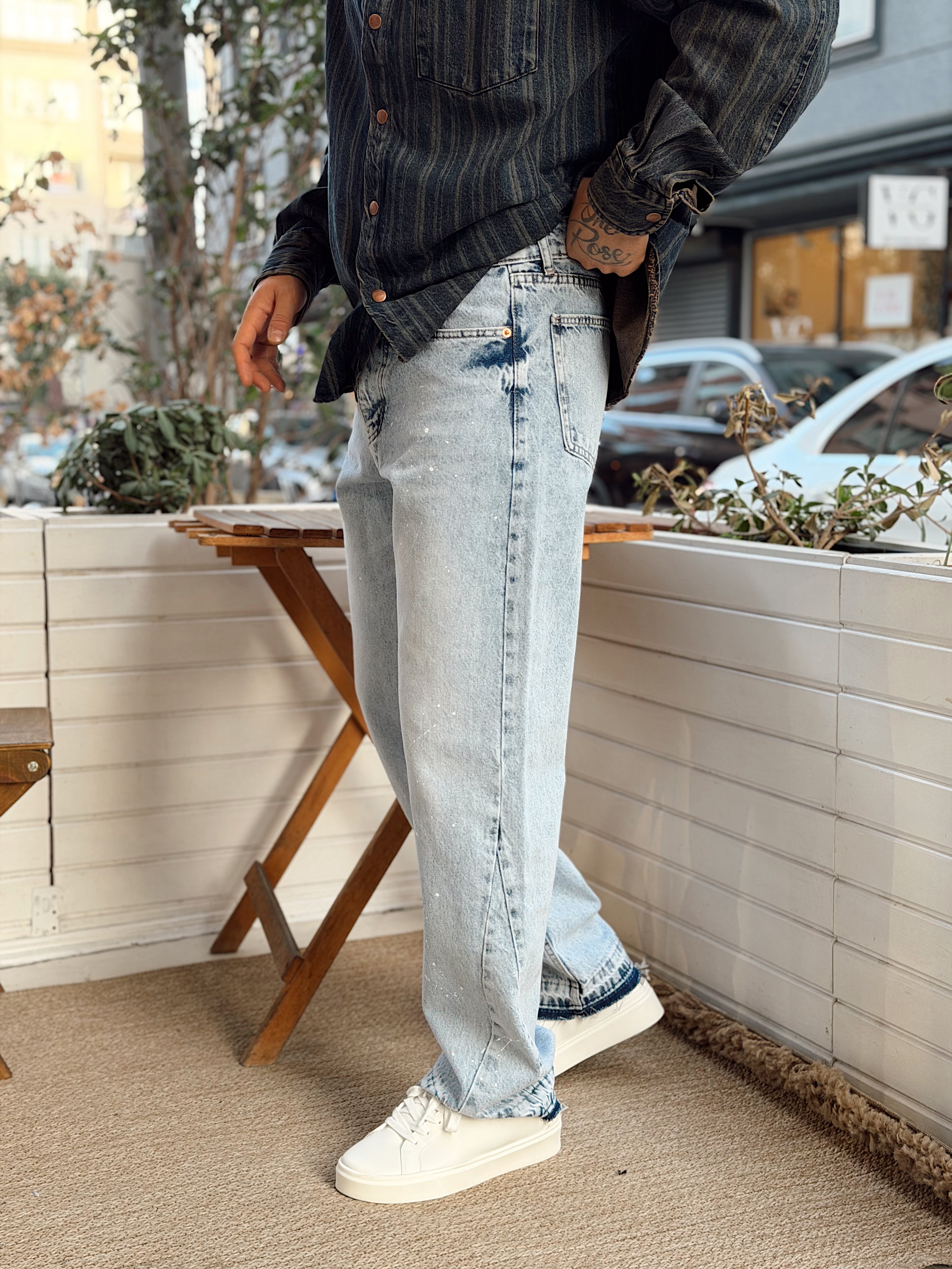 MP4128 - Paça Detaylı Sıçratmalı Regular Pantolon mavi 3260