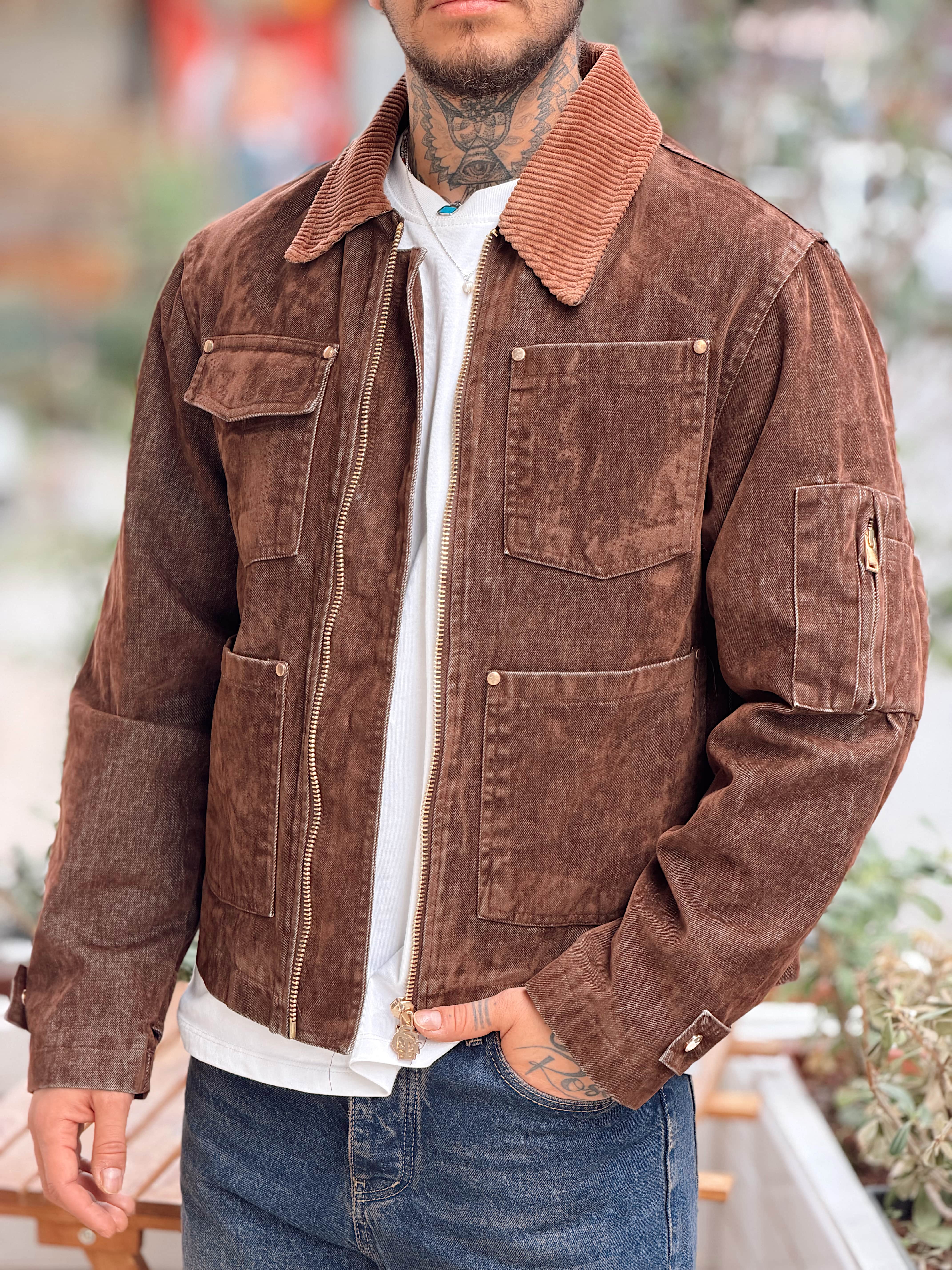 MC4107 - Giesto Çift Renk Cep Detaylı Kadife Ceket kahve